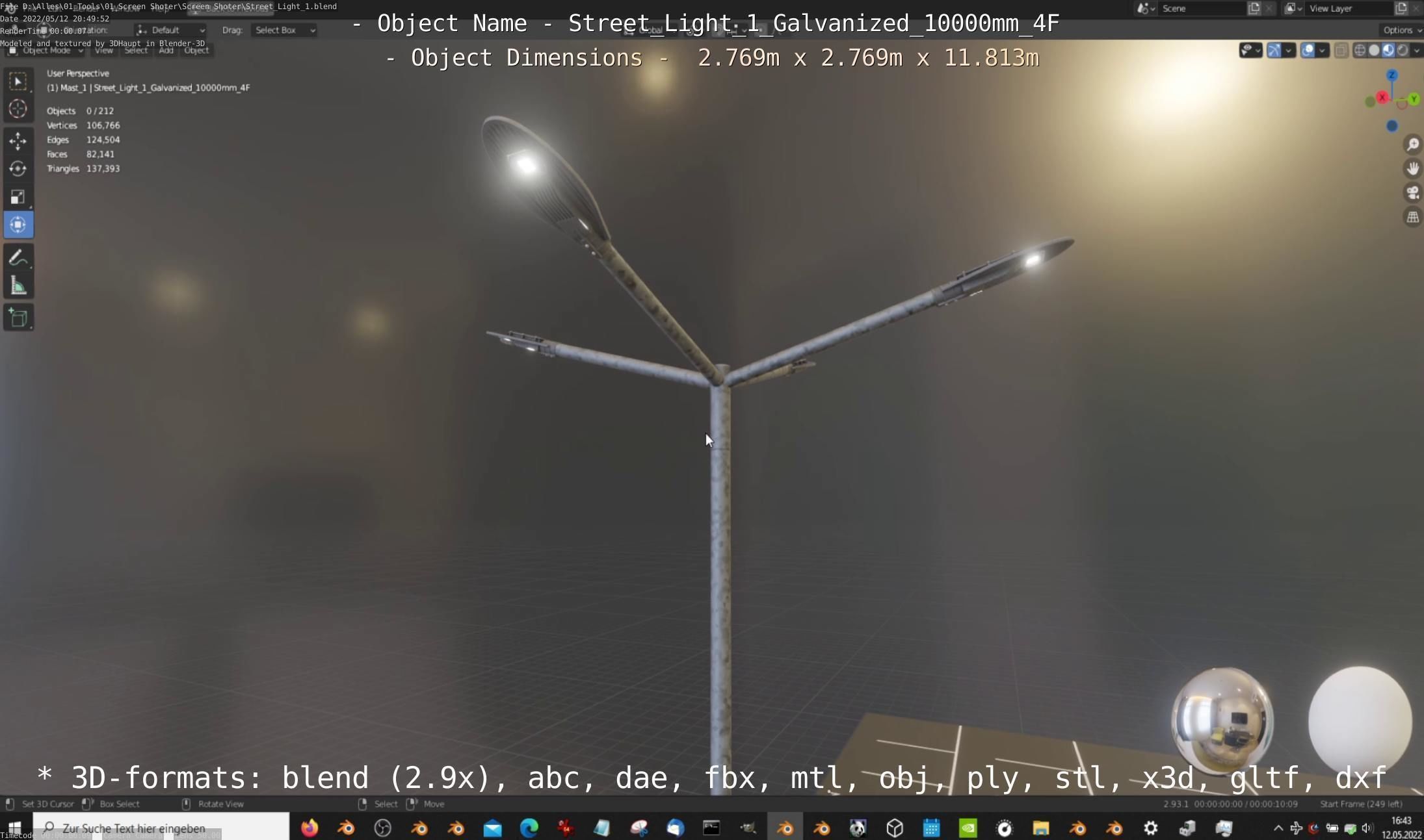 Street Light 1 Galvanized 10000mm 4F Low-poly 3D model_9