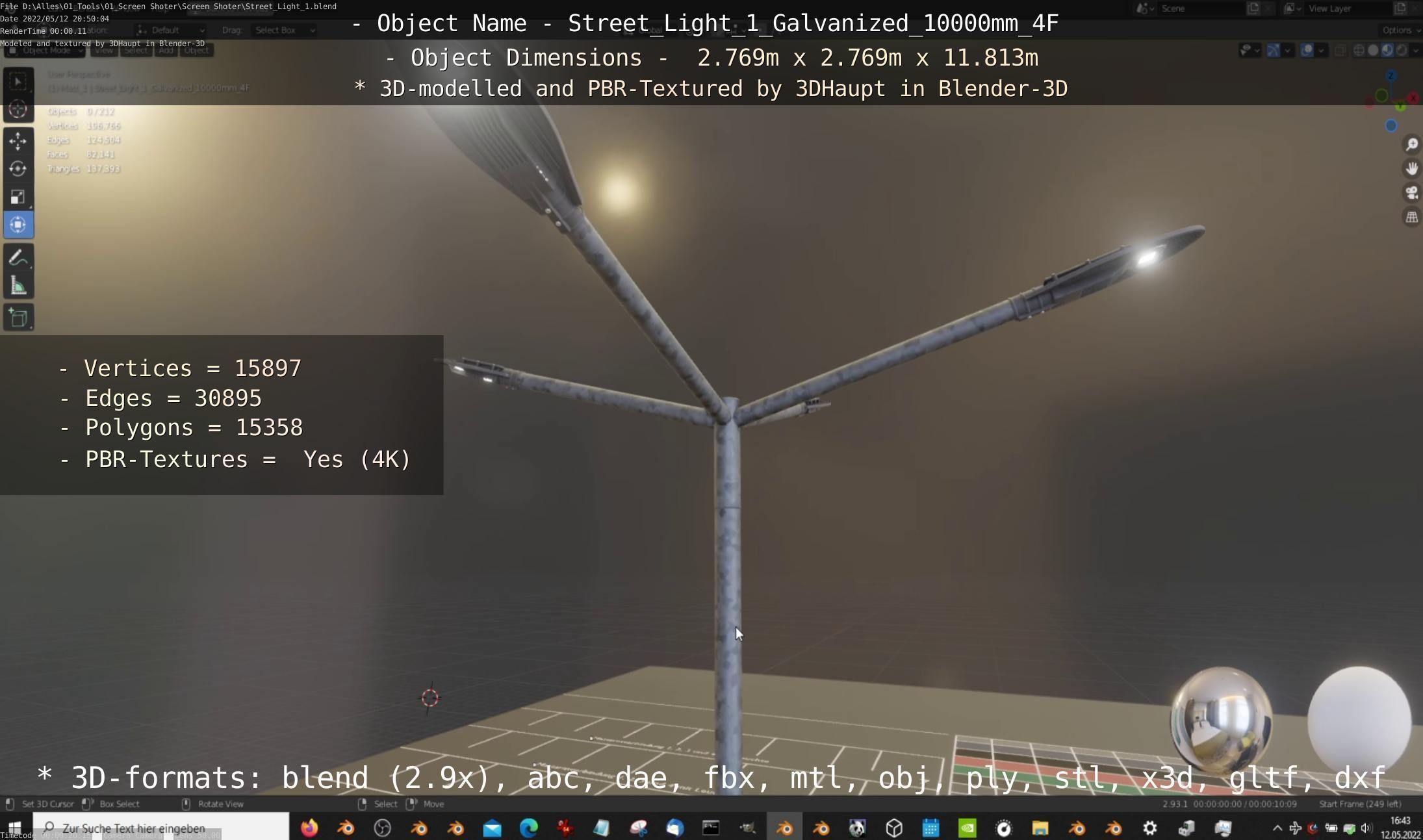 Street Light 1 Galvanized 10000mm 4F Low-poly 3D model_19