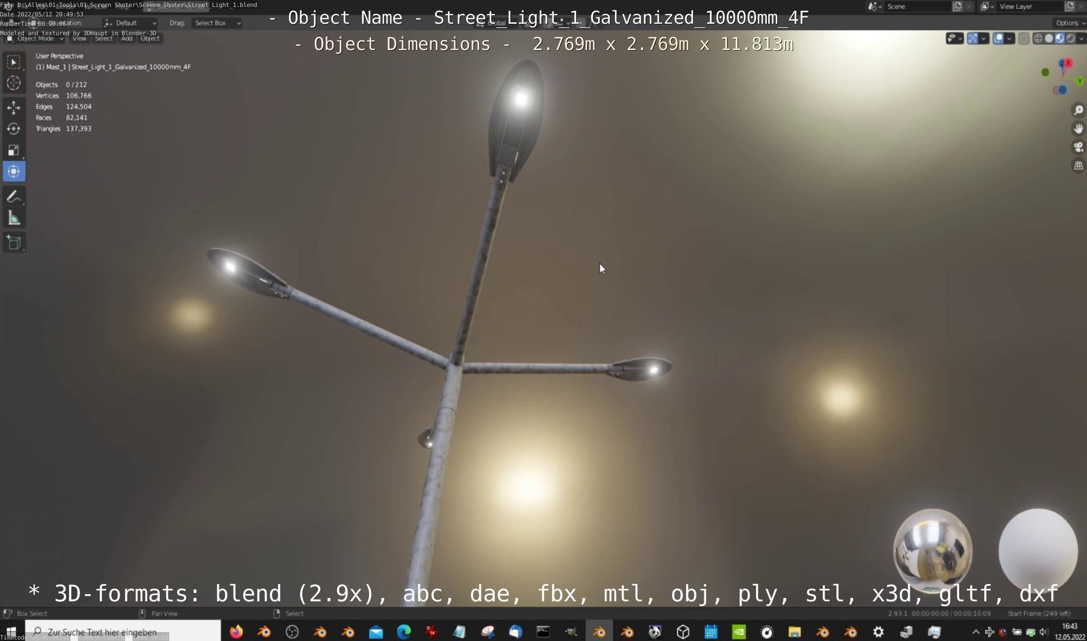 Street Light 1 Galvanized 10000mm 4F Low-poly 3D model_10