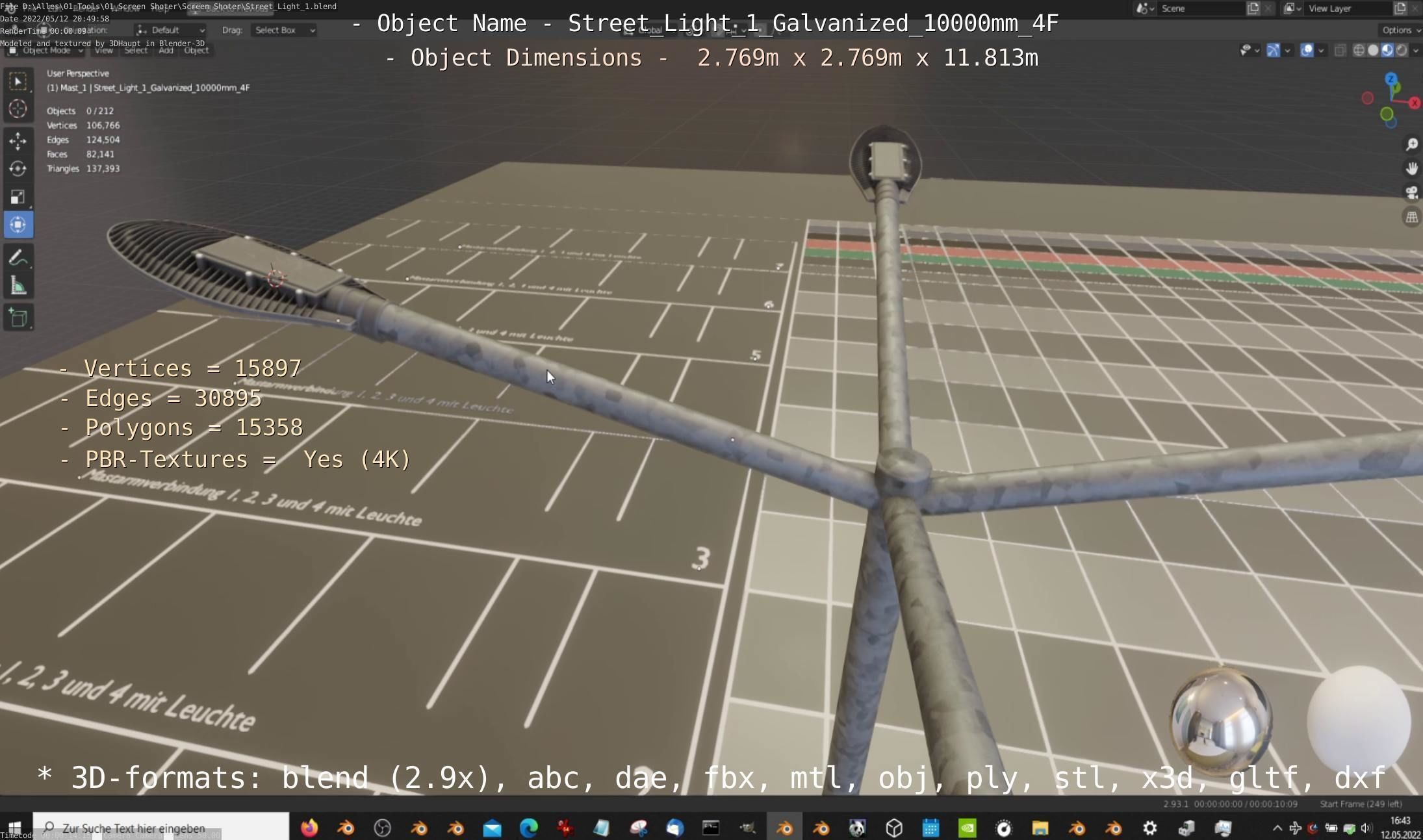 Street Light 1 Galvanized 10000mm 4F Low-poly 3D model_18