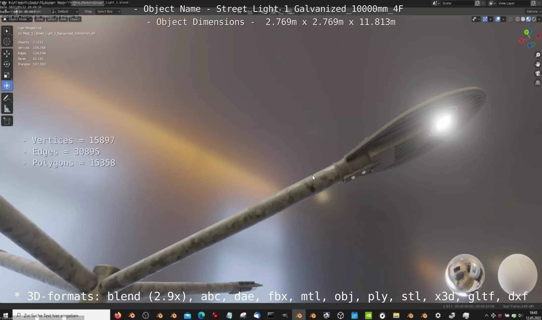 Street Light 1 Galvanized 10000mm 4F Low-poly 3D model_0