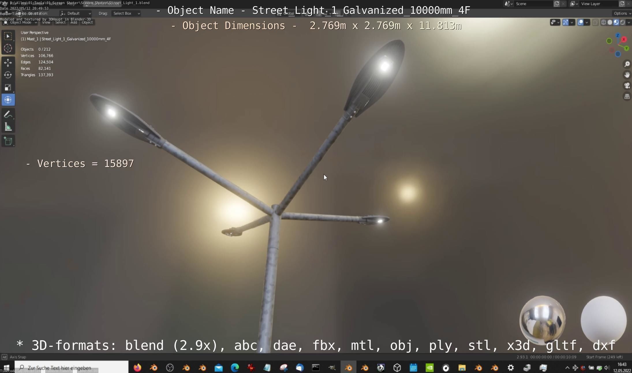 Street Light 1 Galvanized 10000mm 4F Low-poly 3D model_6