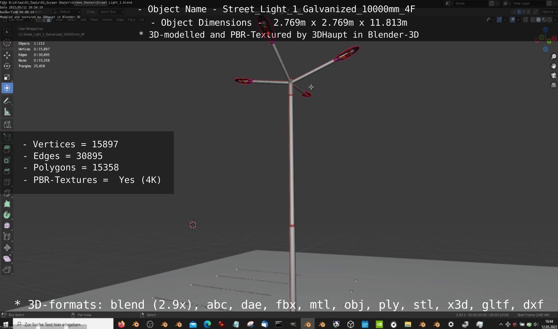 Street Light 1 Galvanized 10000mm 4F Low-poly 3D model_27
