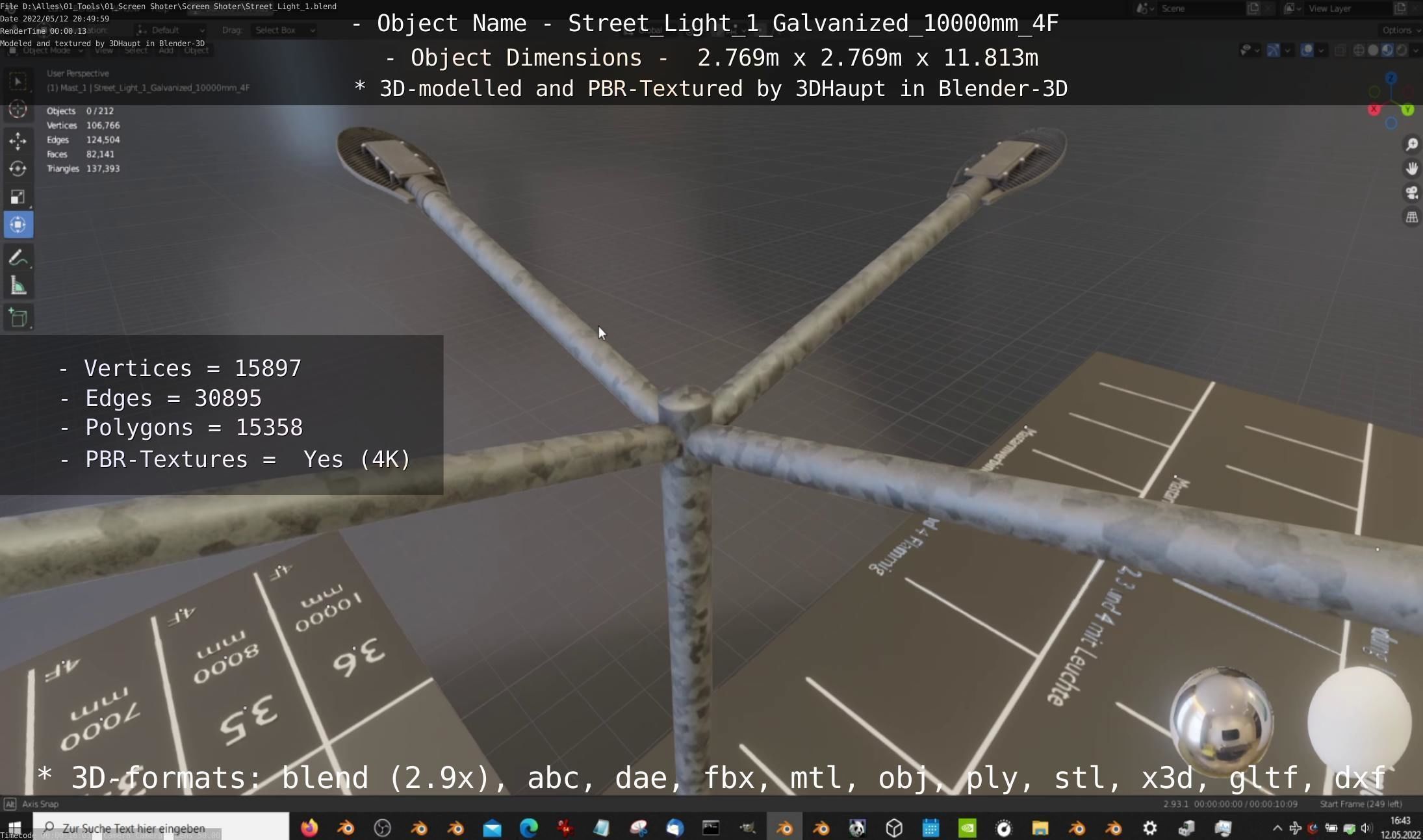 Street Light 1 Galvanized 10000mm 4F Low-poly 3D model_7