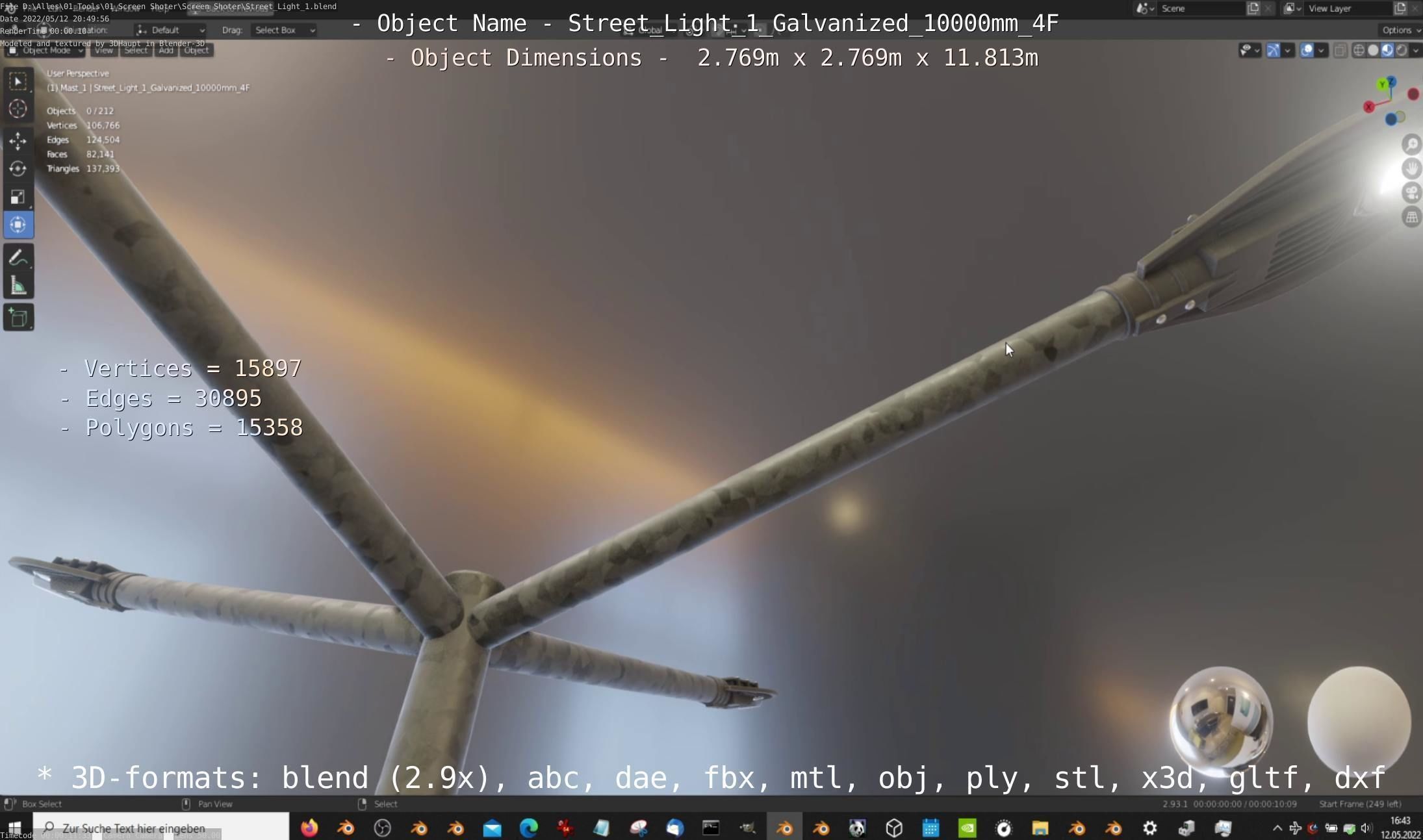 Street Light 1 Galvanized 10000mm 4F Low-poly 3D model_16