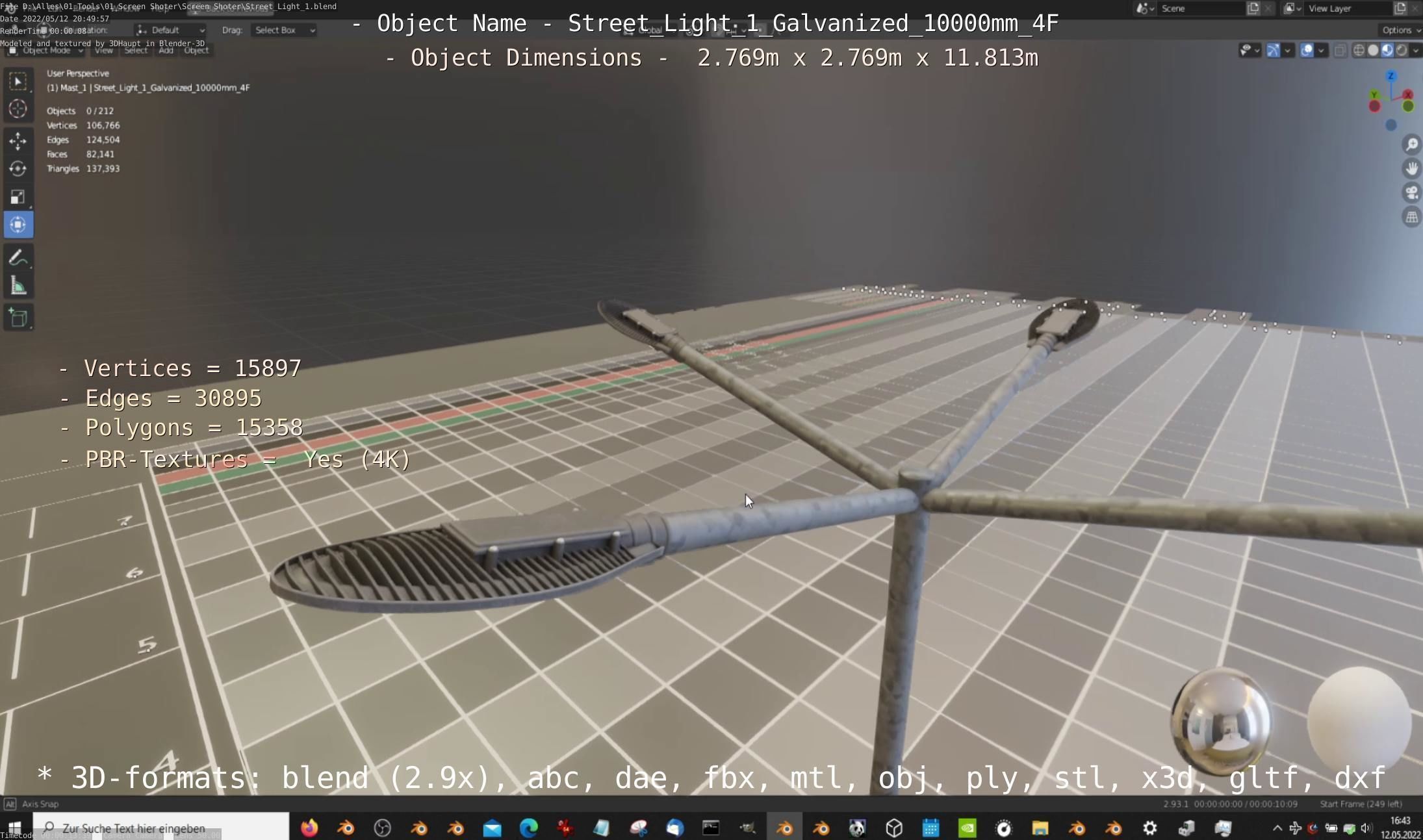 Street Light 1 Galvanized 10000mm 4F Low-poly 3D model_17