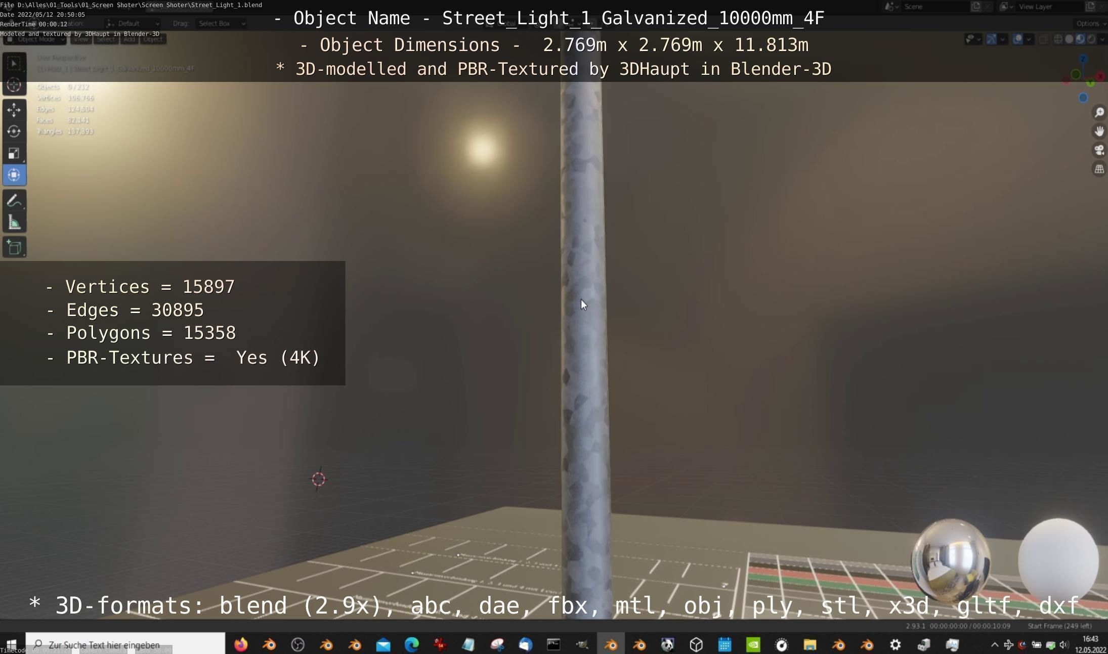 Street Light 1 Galvanized 10000mm 4F Low-poly 3D model_20