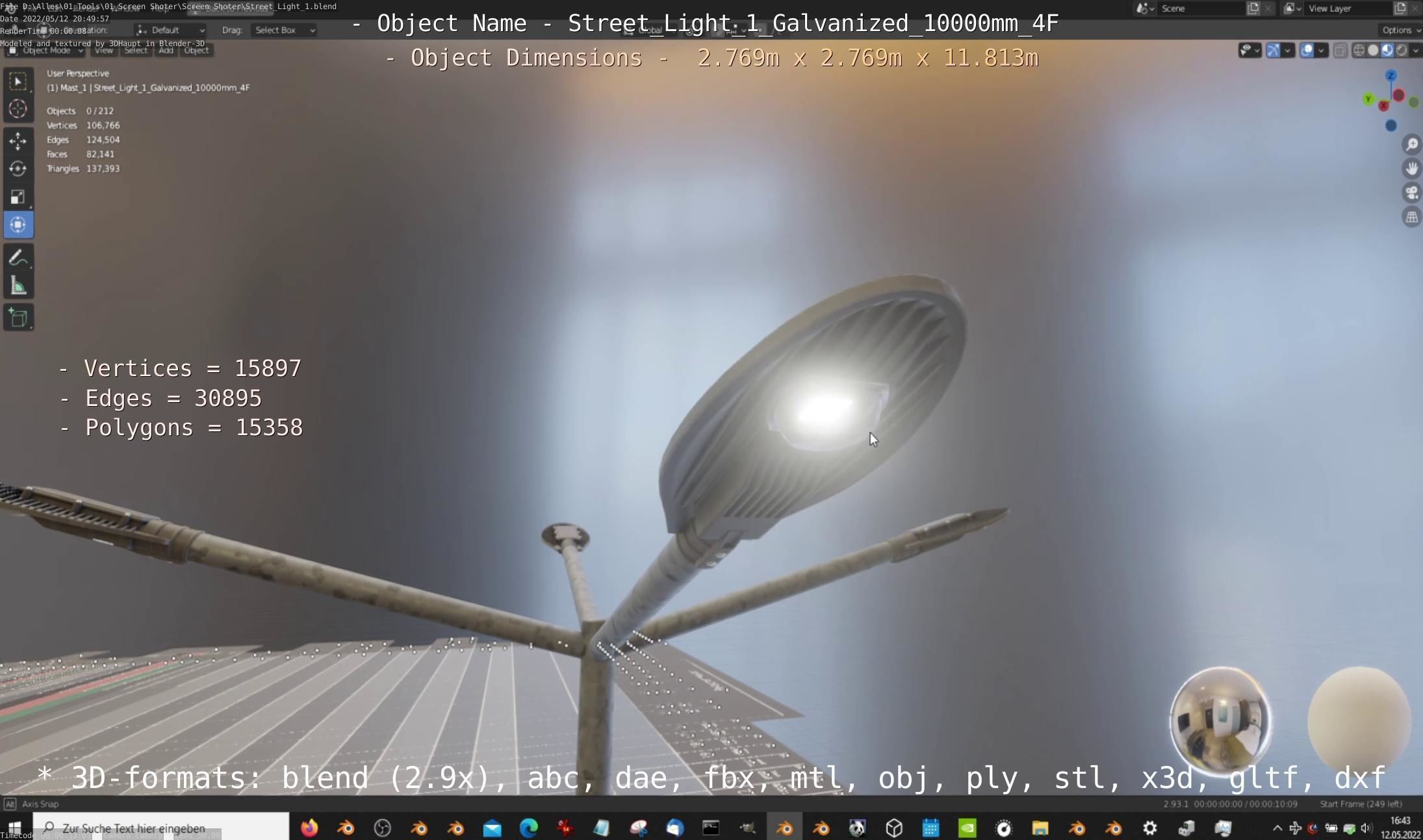 Street Light 1 Galvanized 10000mm 4F Low-poly 3D model_5