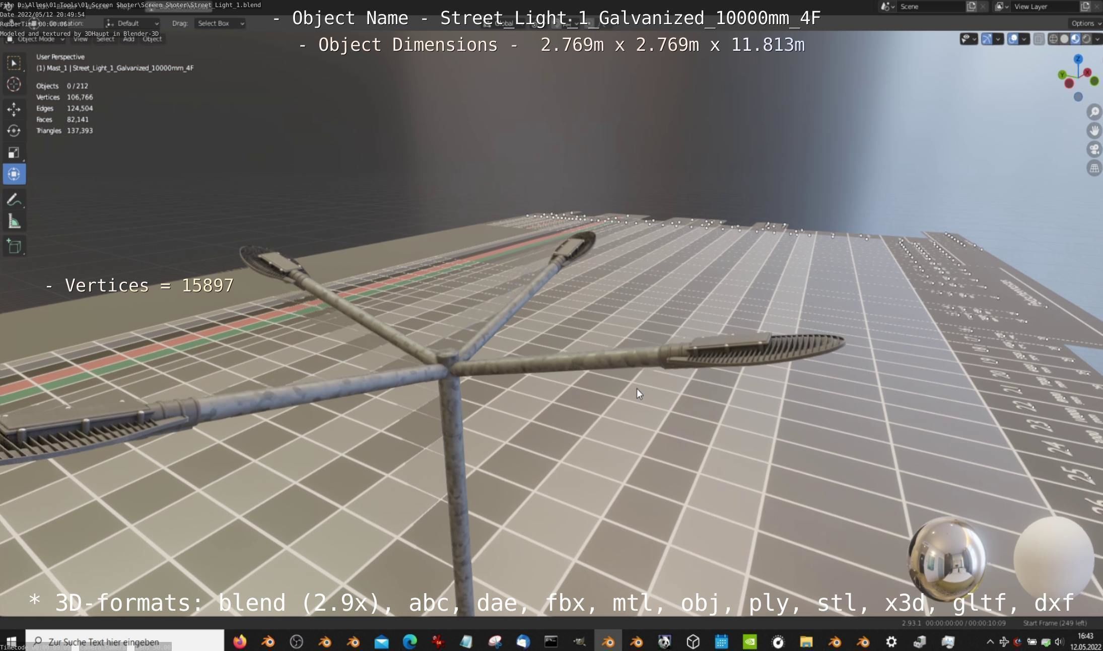 Street Light 1 Galvanized 10000mm 4F Low-poly 3D model_4