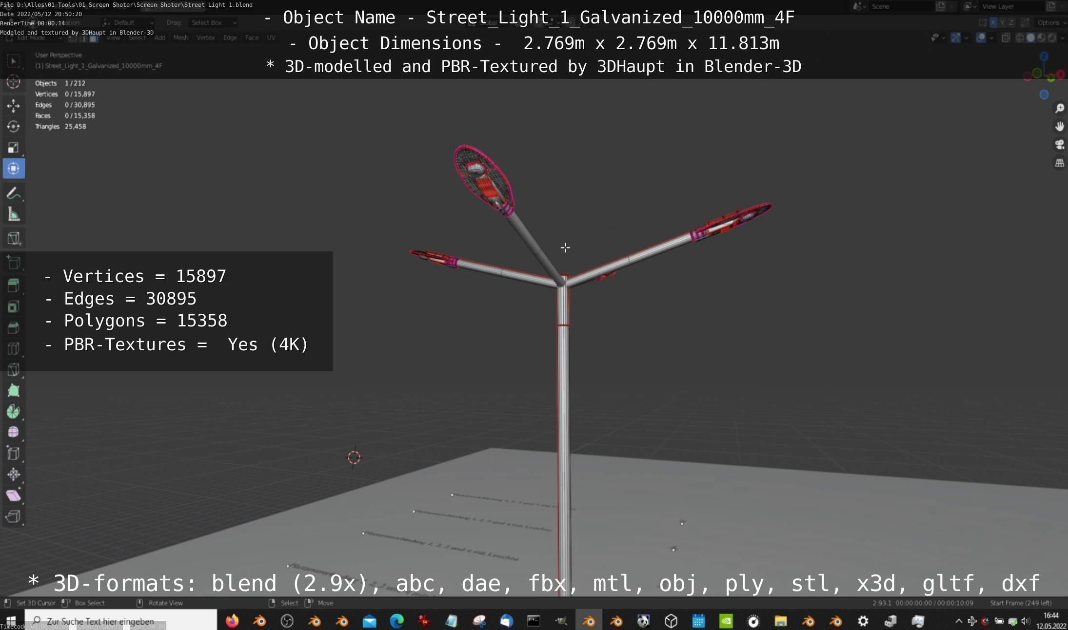 Street Light 1 Galvanized 10000mm 4F Low-poly 3D model_28