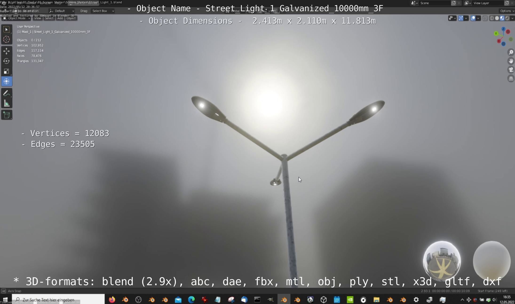 Street Light 1 Galvanized 10000mm 3F Low-poly 3D model_6