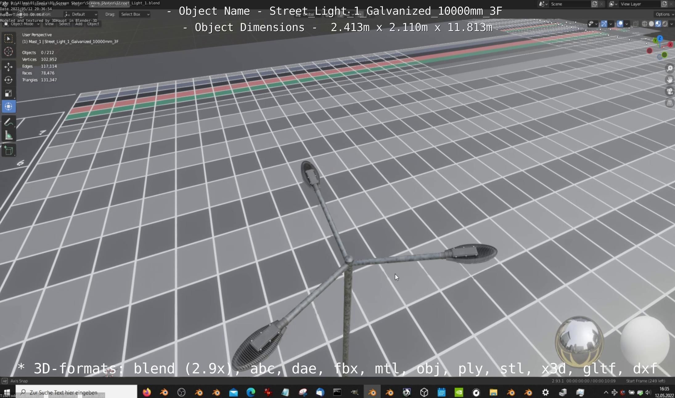 Street Light 1 Galvanized 10000mm 3F Low-poly 3D model_8