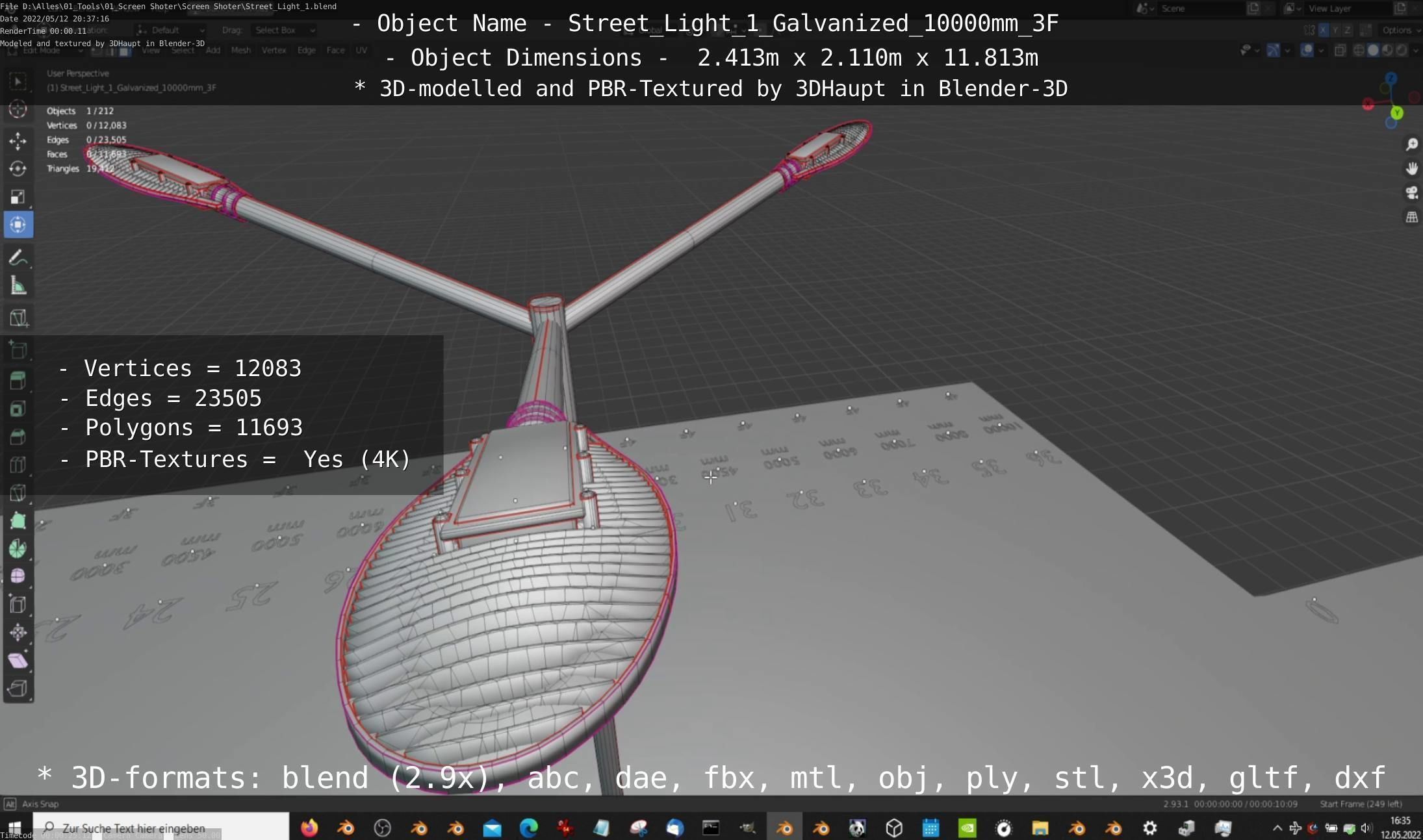 Street Light 1 Galvanized 10000mm 3F Low-poly 3D model_18