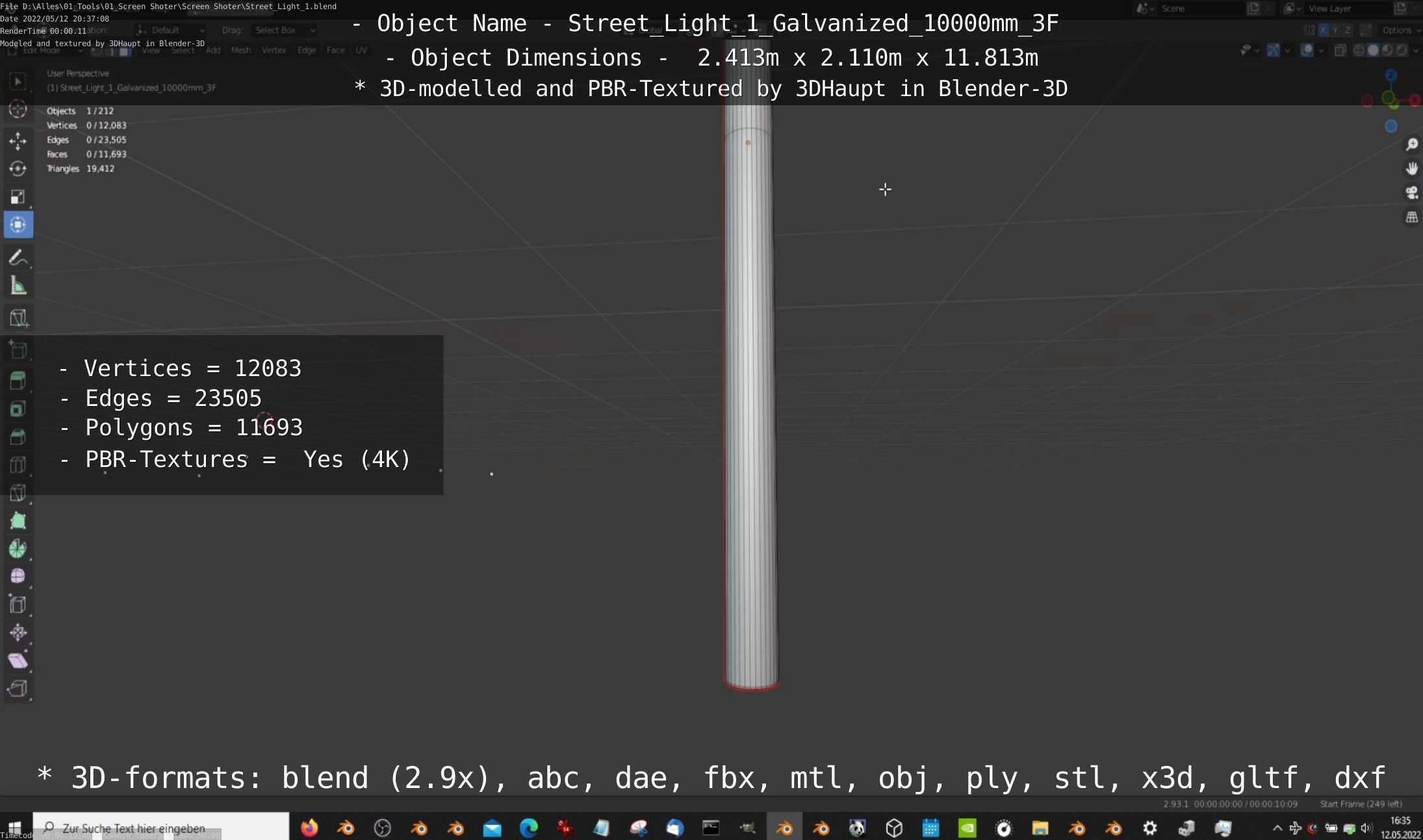 Street Light 1 Galvanized 10000mm 3F Low-poly 3D model_14