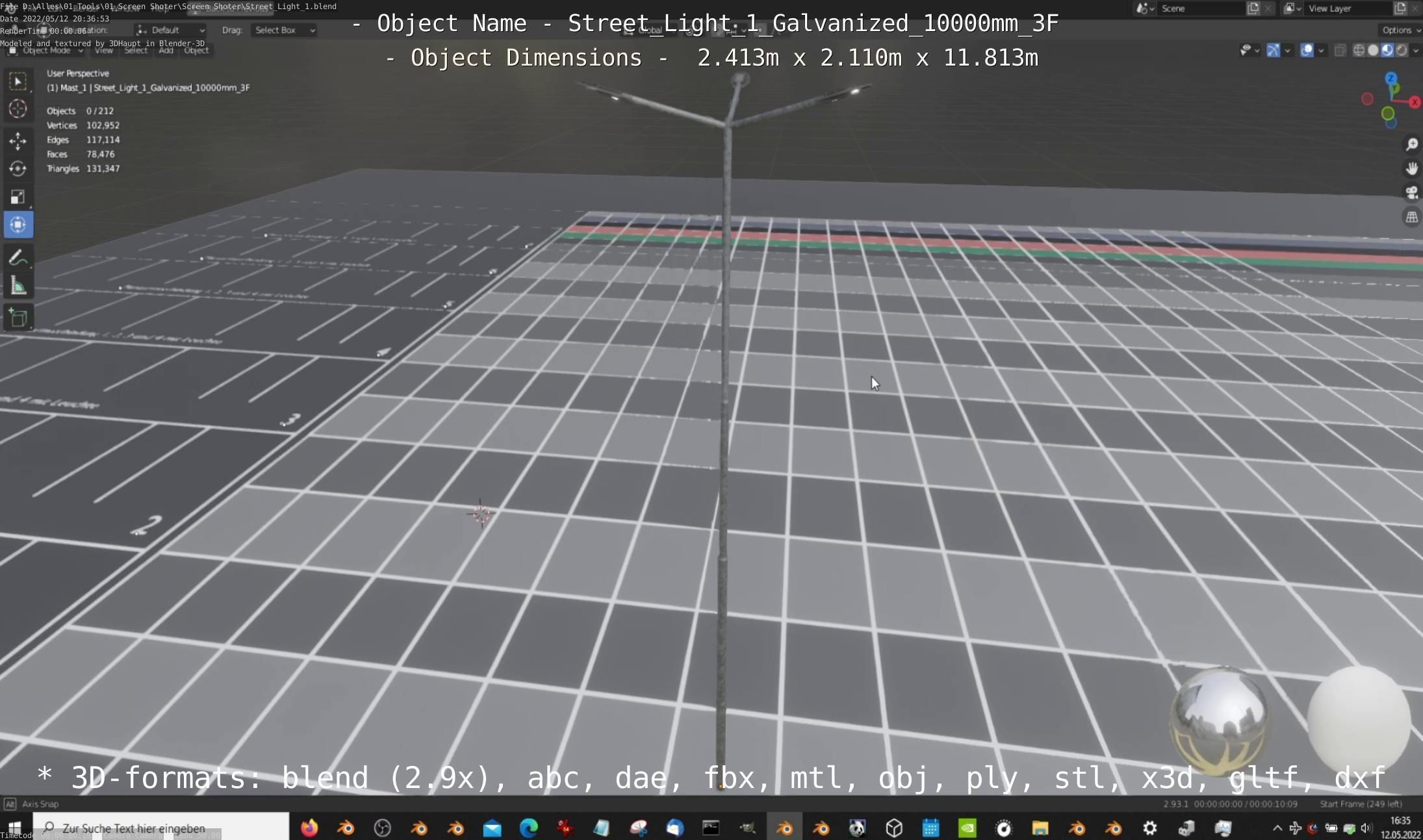 Street Light 1 Galvanized 10000mm 3F Low-poly 3D model_7