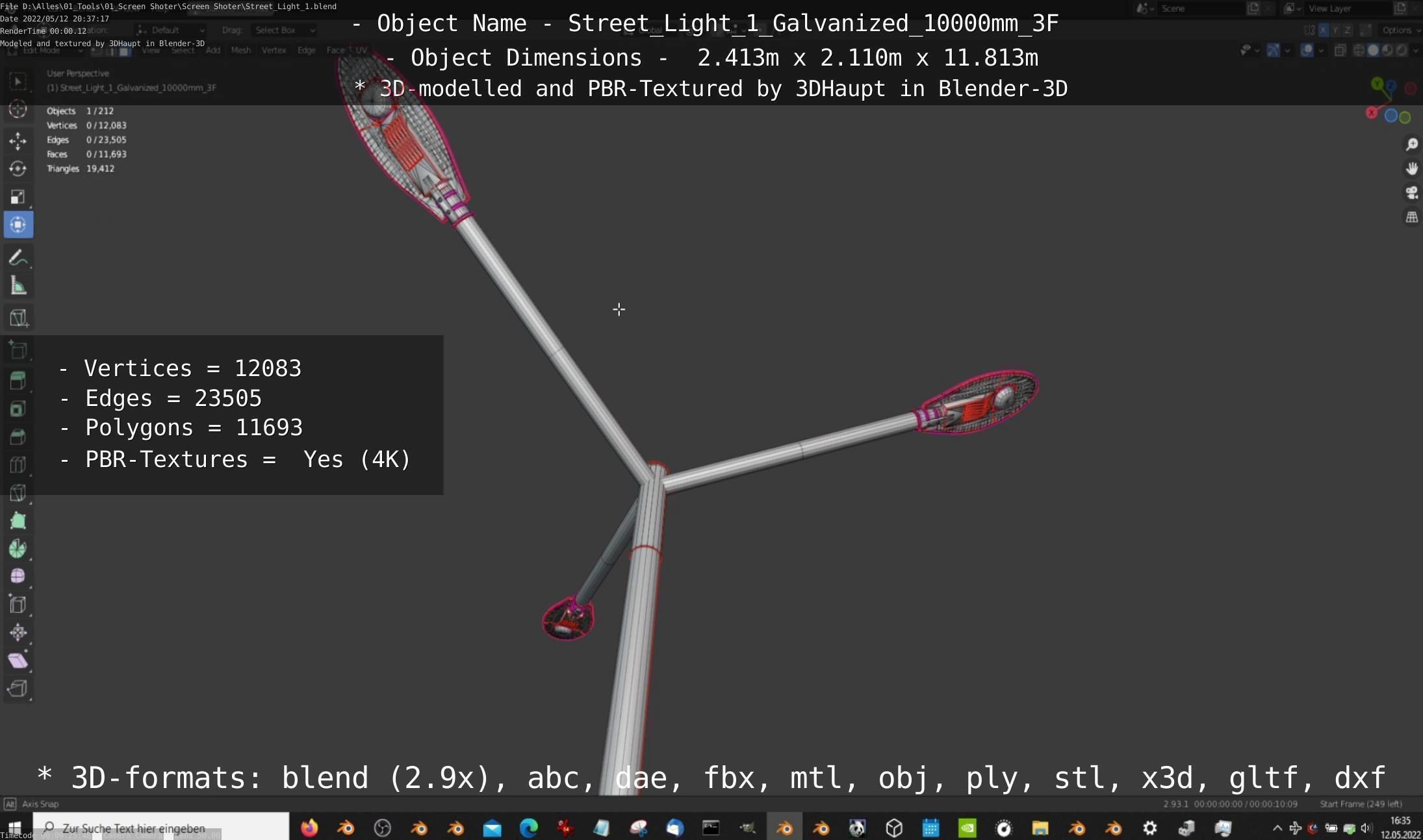 Street Light 1 Galvanized 10000mm 3F Low-poly 3D model_19