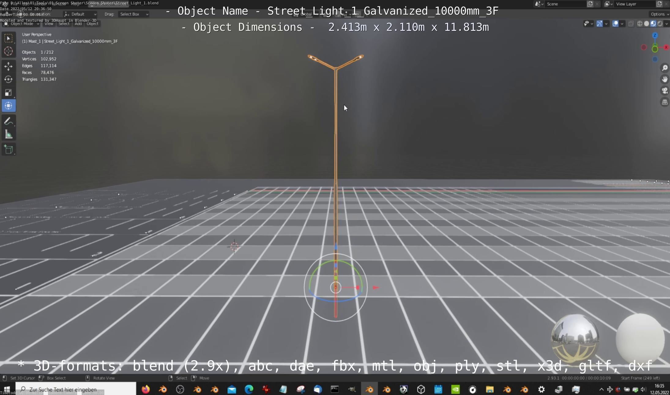 Street Light 1 Galvanized 10000mm 3F Low-poly 3D model_5