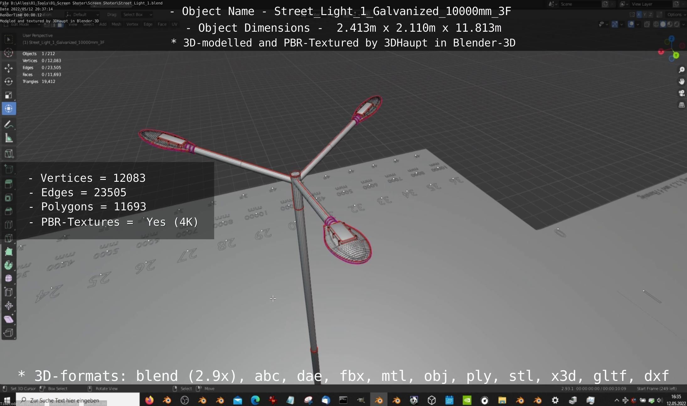 Street Light 1 Galvanized 10000mm 3F Low-poly 3D model_16