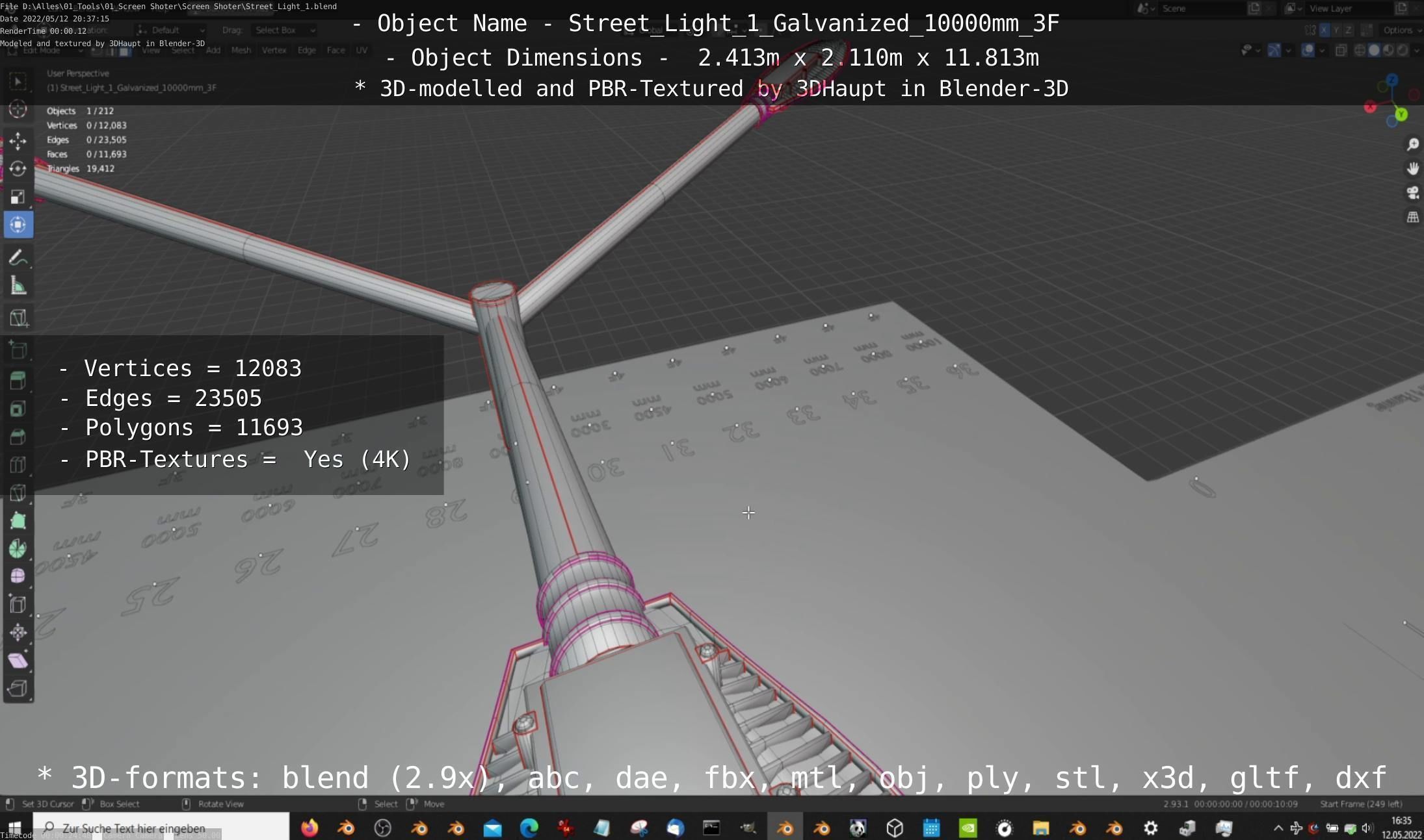 Street Light 1 Galvanized 10000mm 3F Low-poly 3D model_17