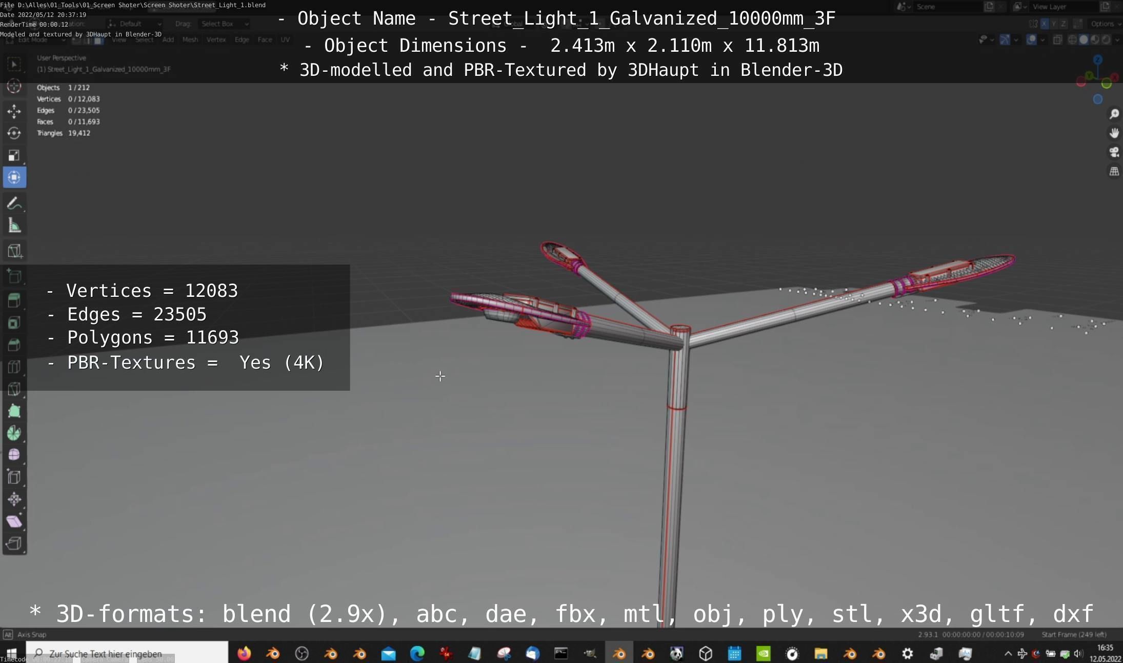 Street Light 1 Galvanized 10000mm 3F Low-poly 3D model_20