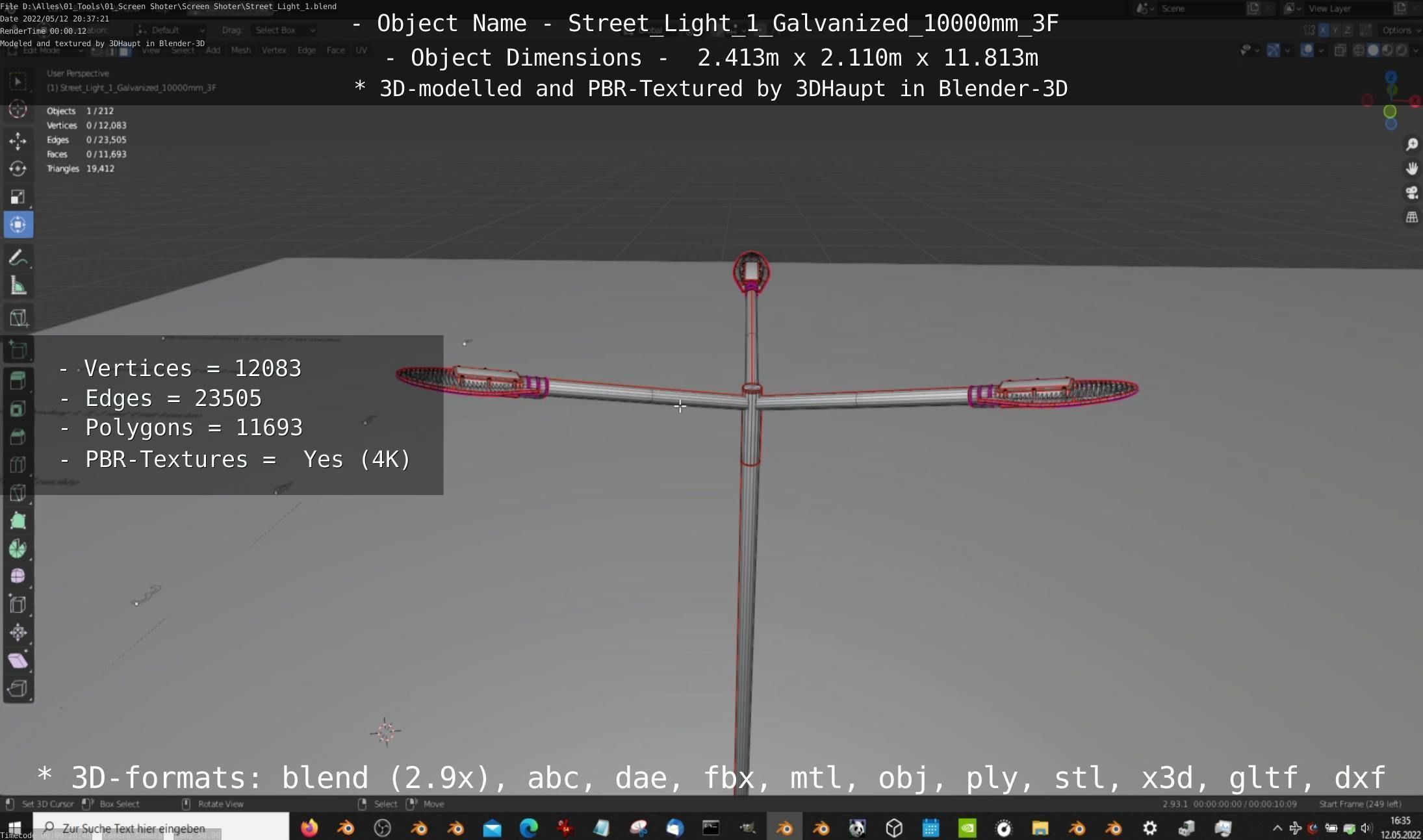 Street Light 1 Galvanized 10000mm 3F Low-poly 3D model_21