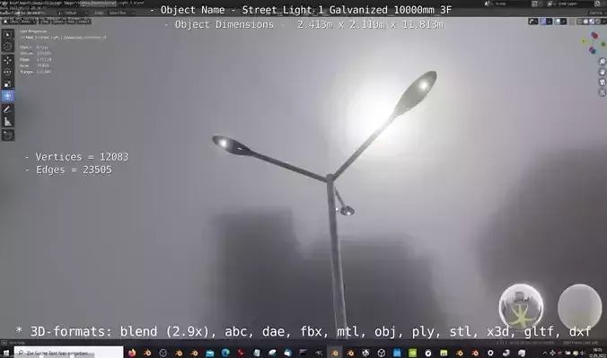 Street Light 1 Galvanized 10000mm 3F Low-poly 3D model
