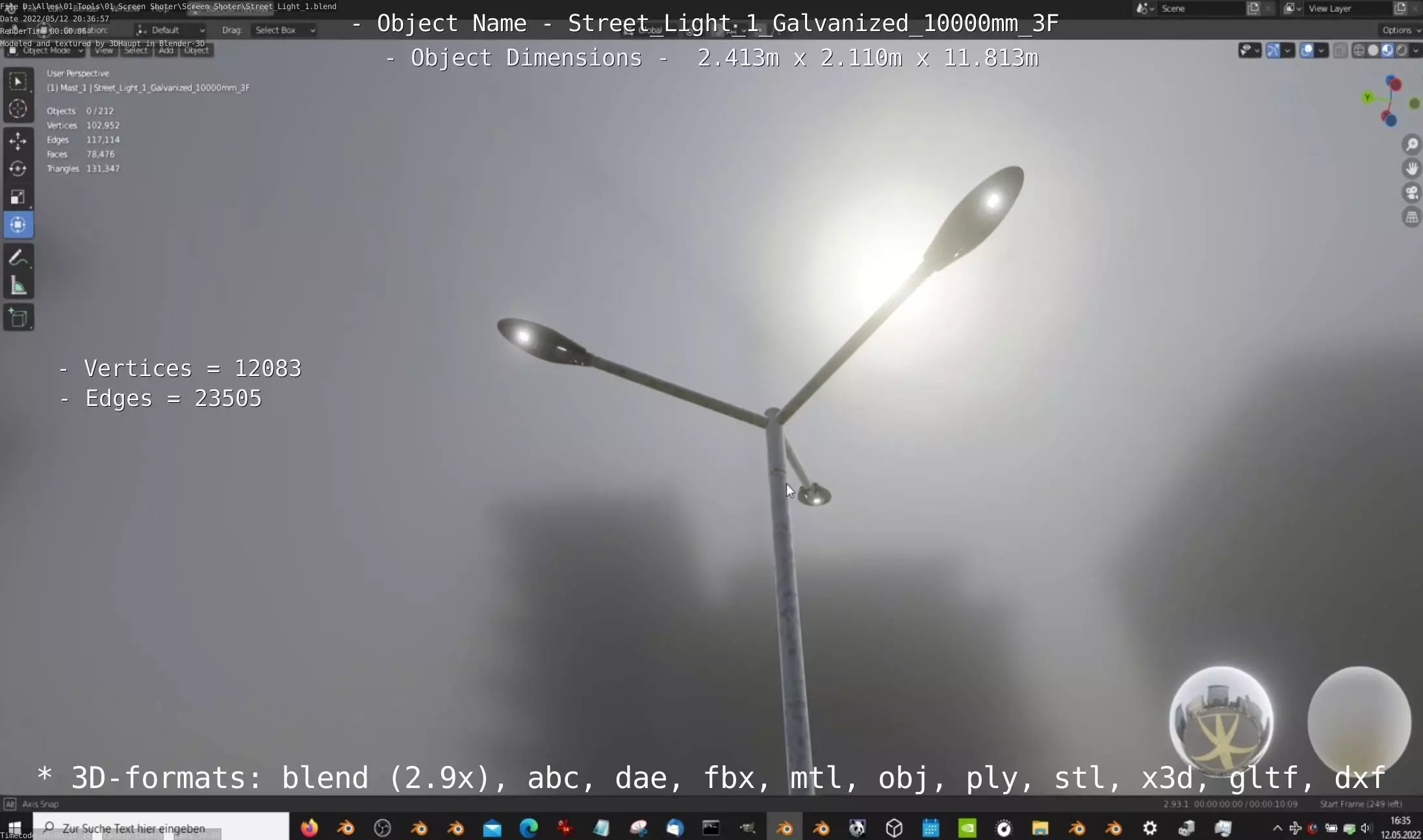 Street Light 1 Galvanized 10000mm 3F Low-poly 3D model_0