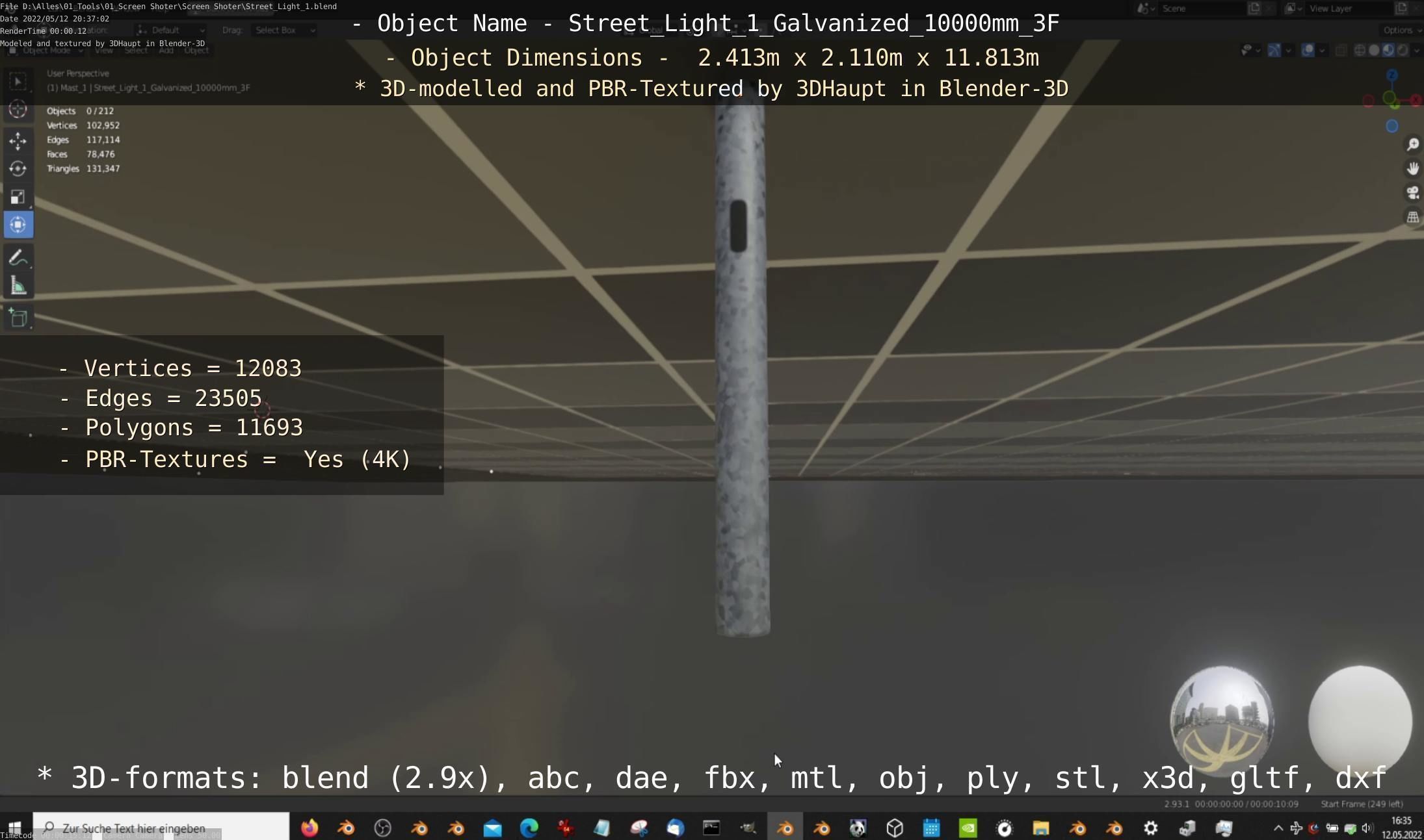 Street Light 1 Galvanized 10000mm 3F Low-poly 3D model_12