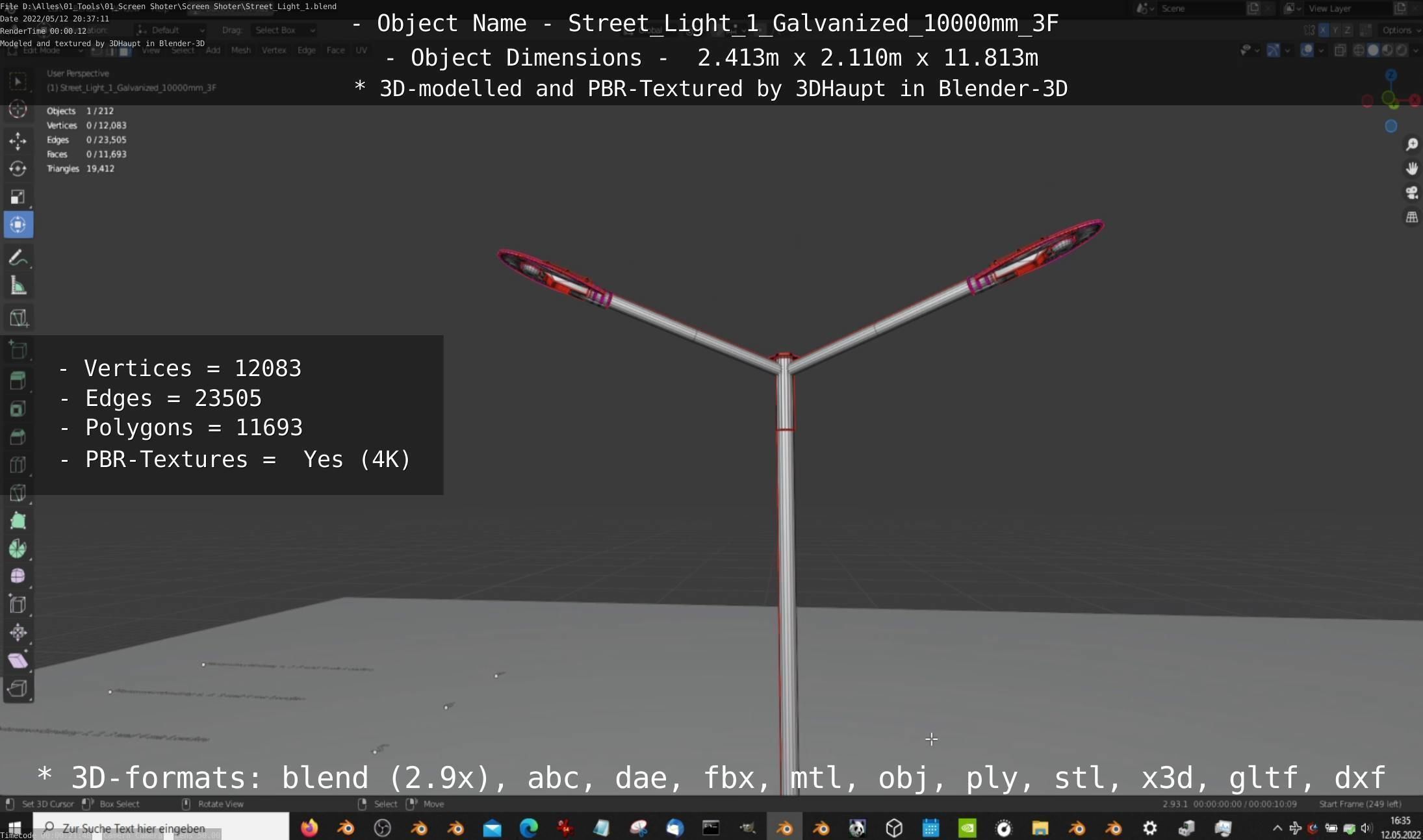 Street Light 1 Galvanized 10000mm 3F Low-poly 3D model_15