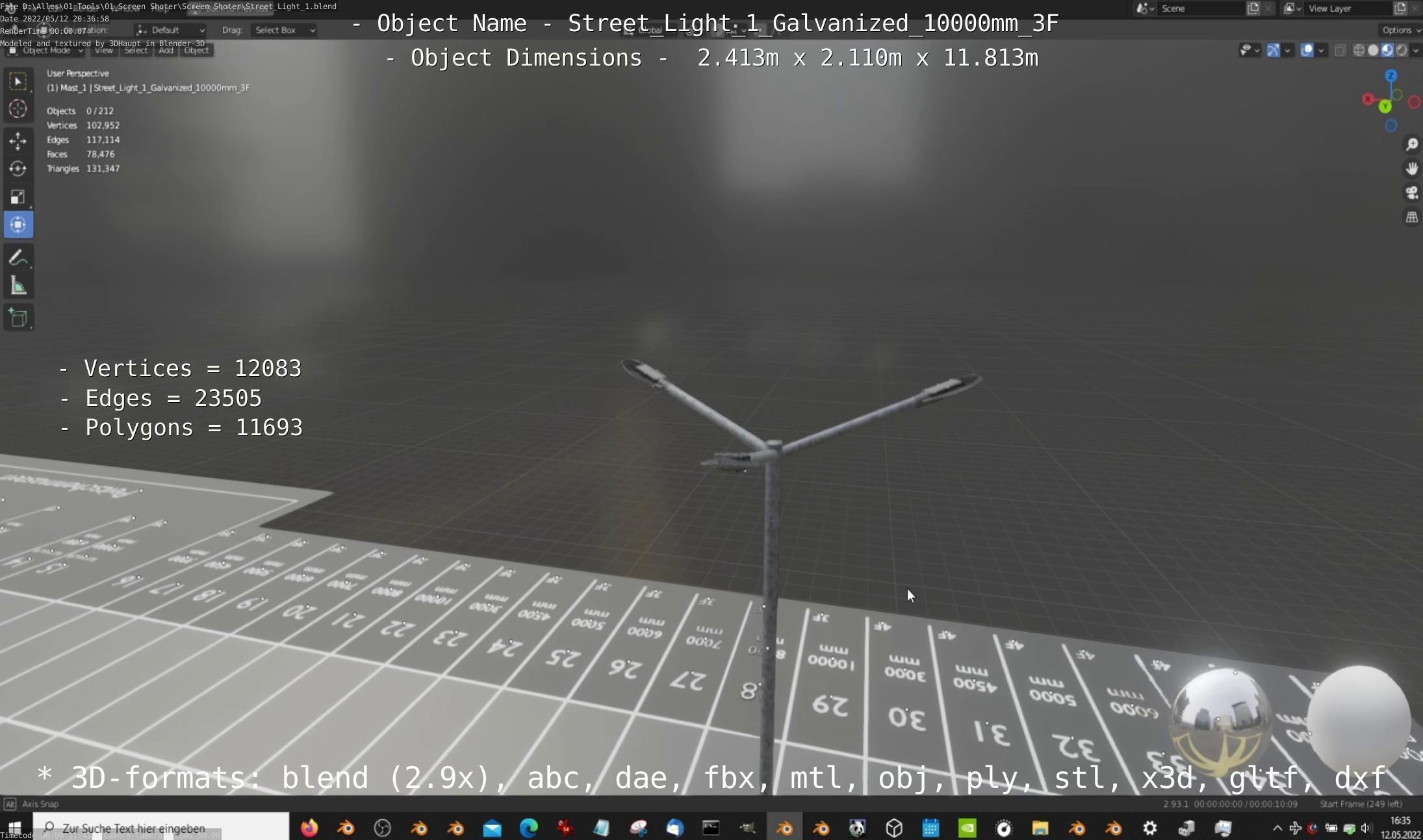 Street Light 1 Galvanized 10000mm 3F Low-poly 3D model_10
