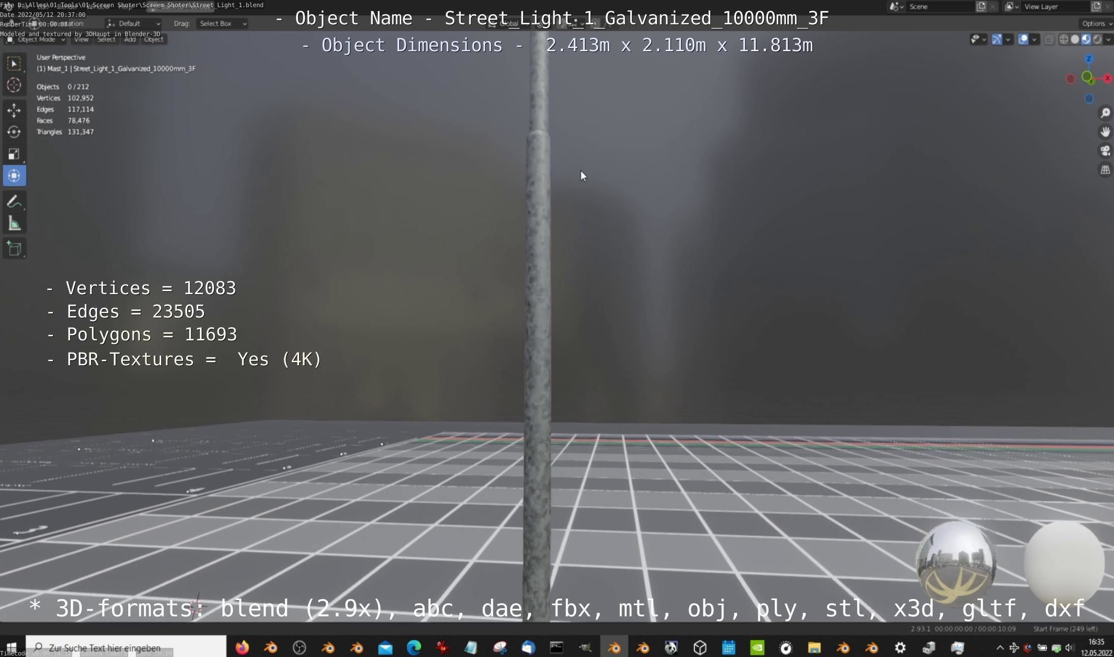 Street Light 1 Galvanized 10000mm 3F Low-poly 3D model_11