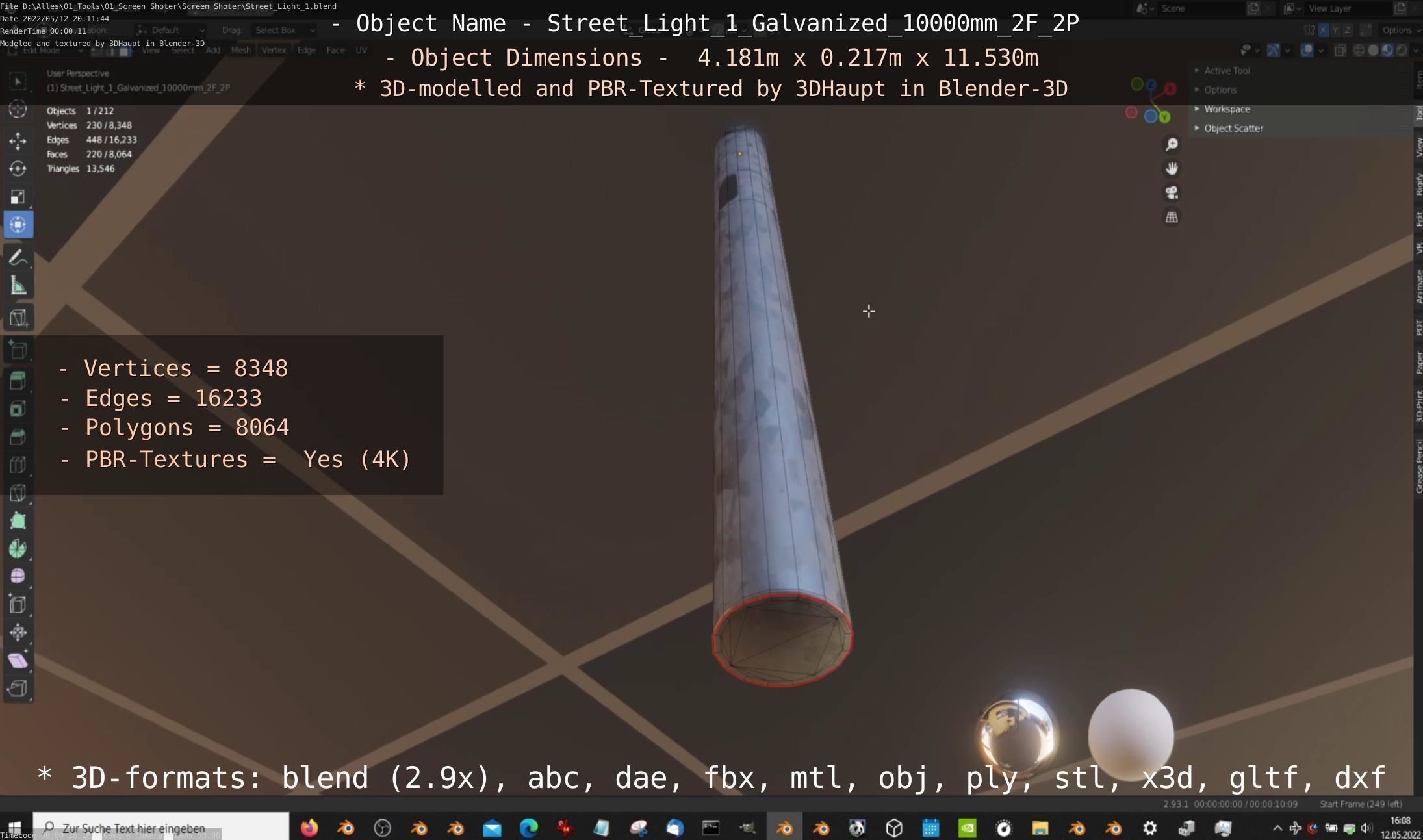 Street Light 1 Galvanized 10000mm 2F 2P Low-poly 3D model_20