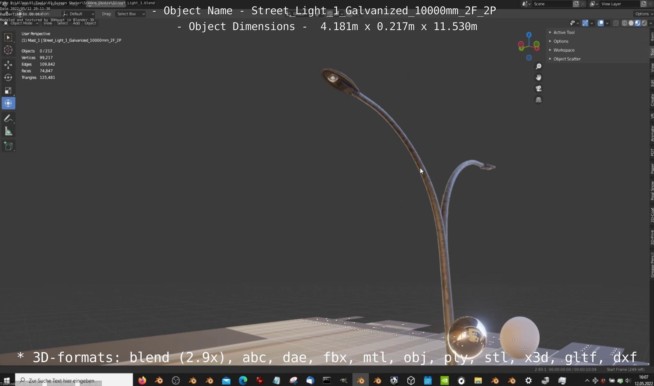 Street Light 1 Galvanized 10000mm 2F 2P Low-poly 3D model_9