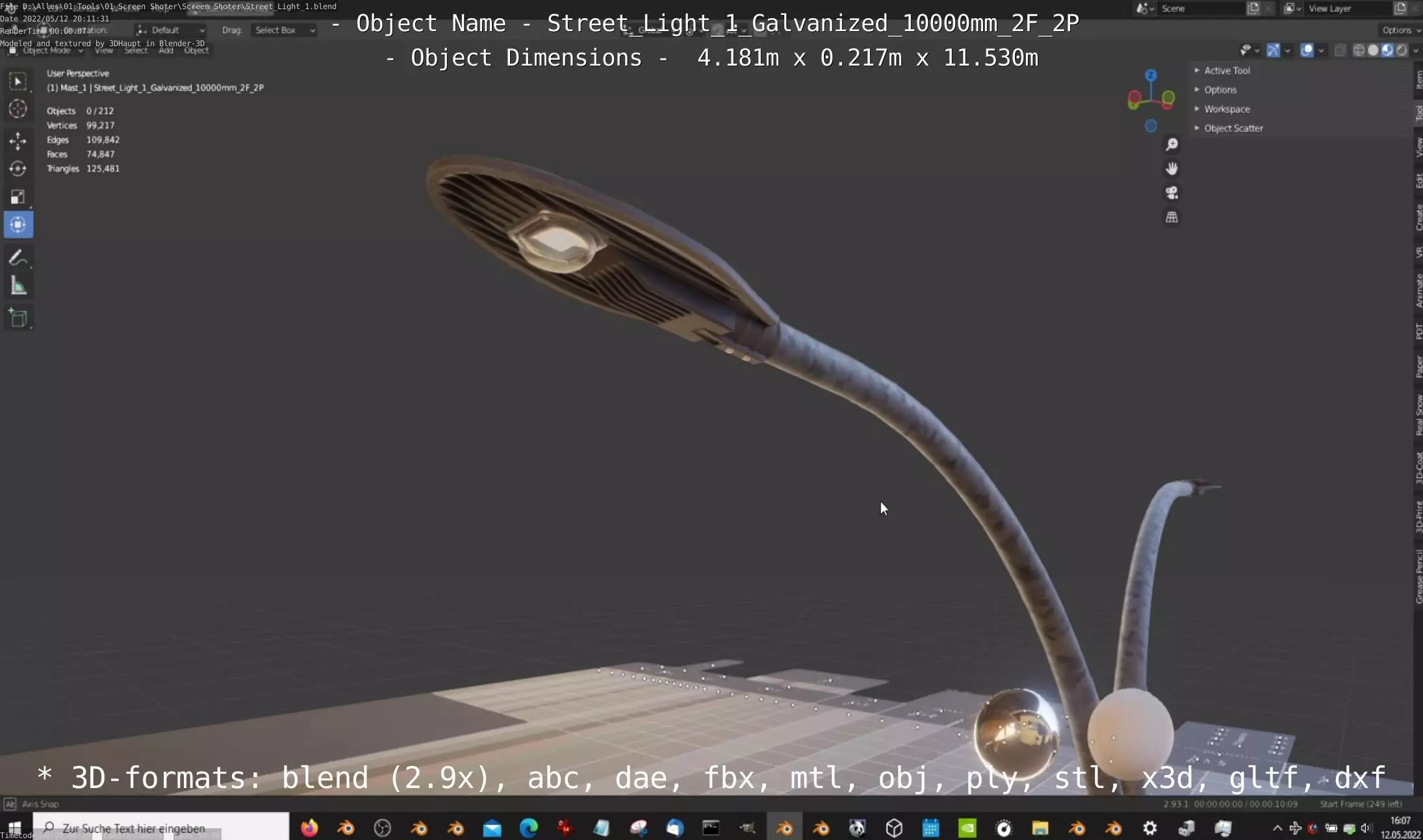 Street Light 1 Galvanized 10000mm 2F 2P Low-poly 3D model_0