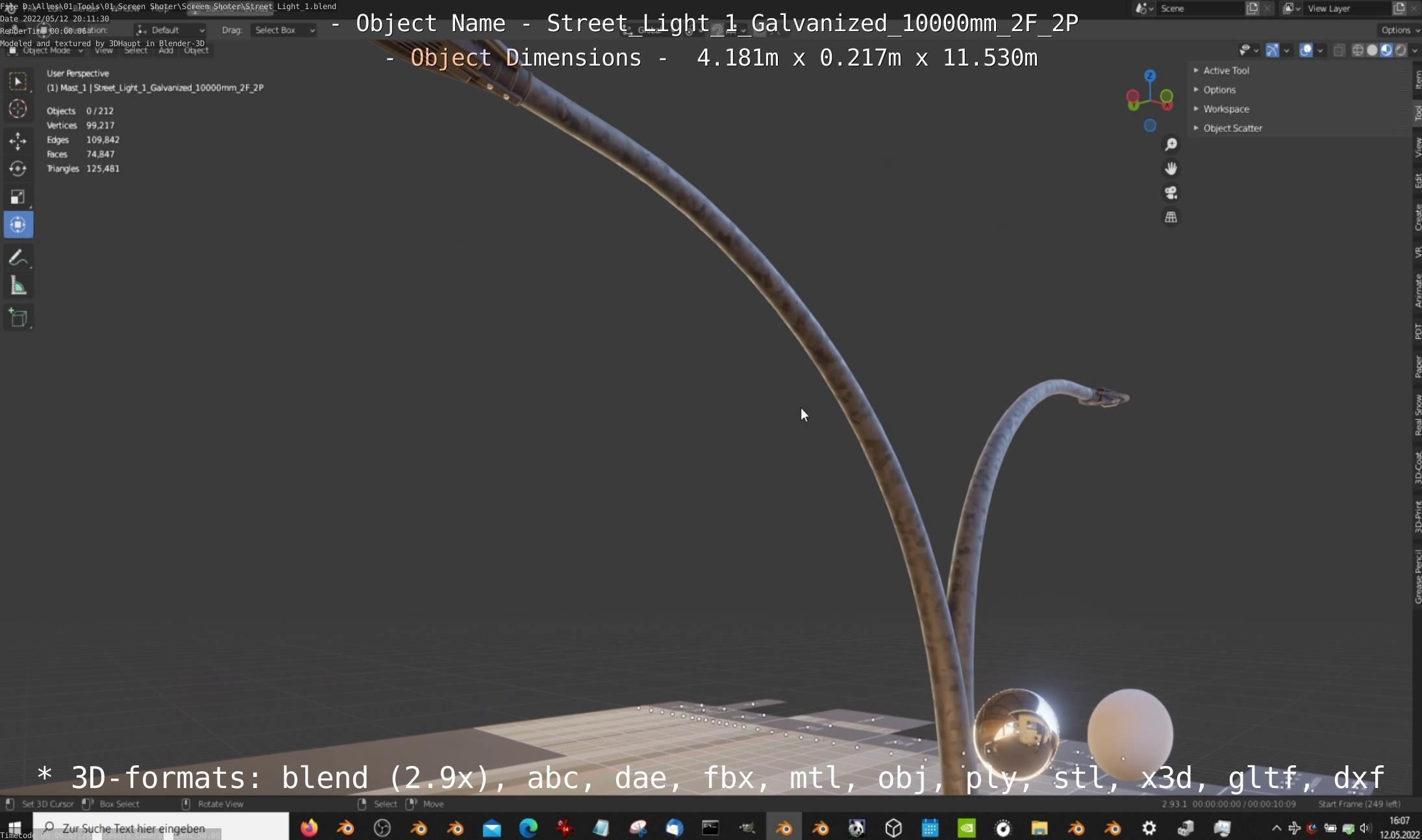 Street Light 1 Galvanized 10000mm 2F 2P Low-poly 3D model_11