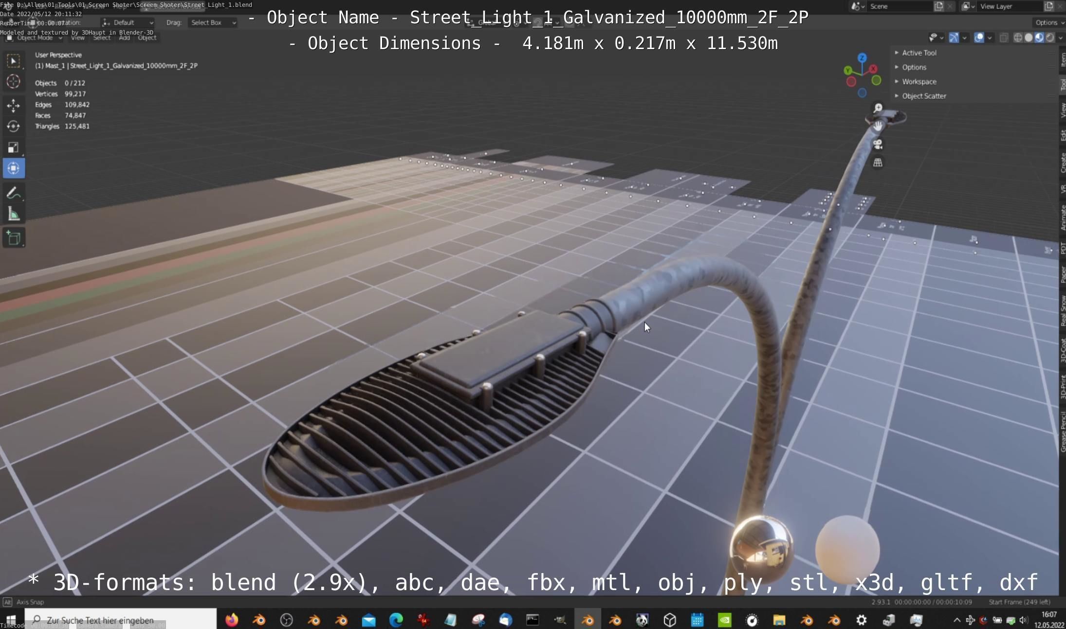 Street Light 1 Galvanized 10000mm 2F 2P Low-poly 3D model_4