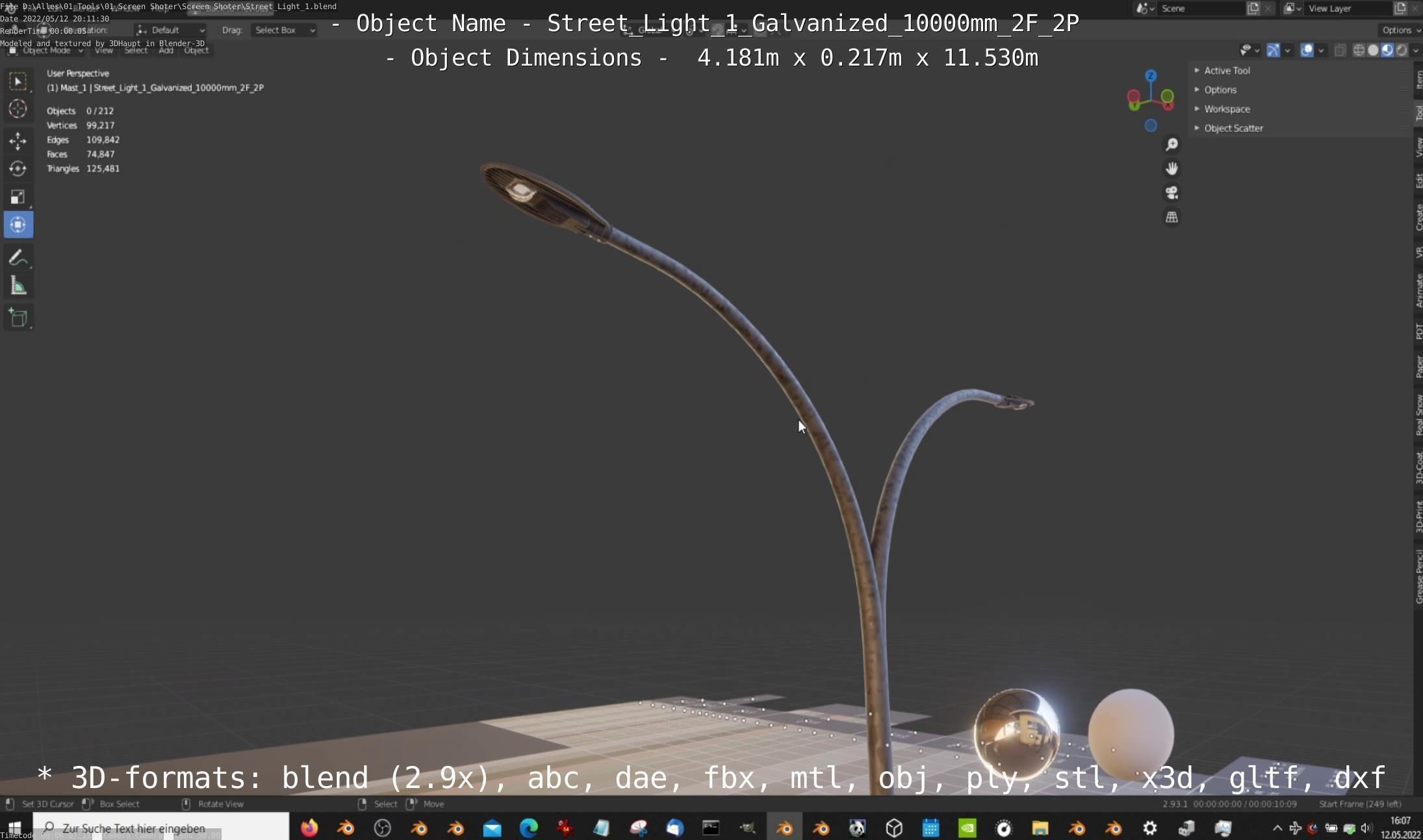 Street Light 1 Galvanized 10000mm 2F 2P Low-poly 3D model_10