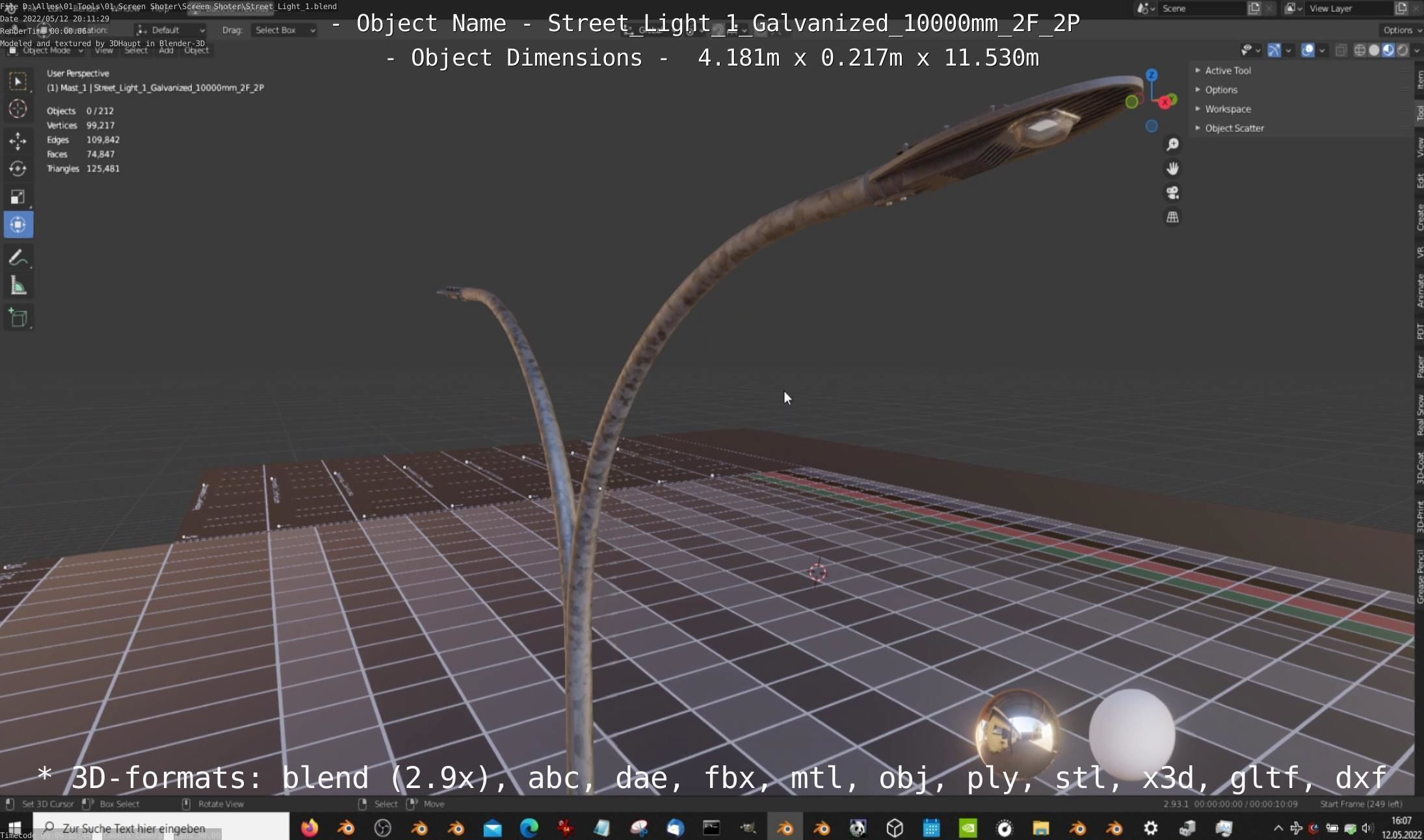 Street Light 1 Galvanized 10000mm 2F 2P Low-poly 3D model_6