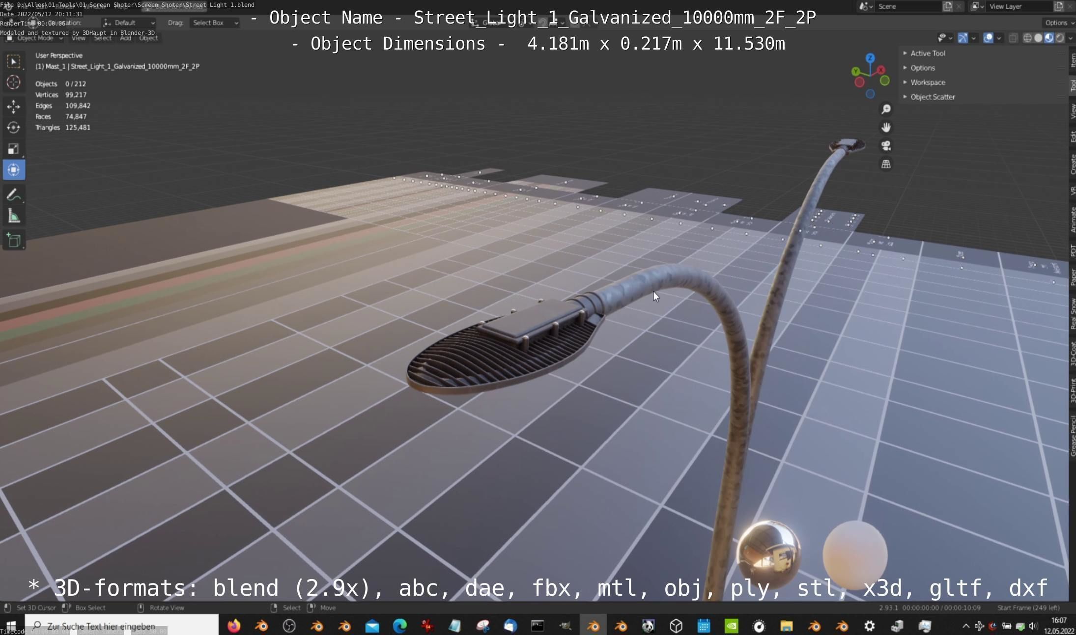 Street Light 1 Galvanized 10000mm 2F 2P Low-poly 3D model_14