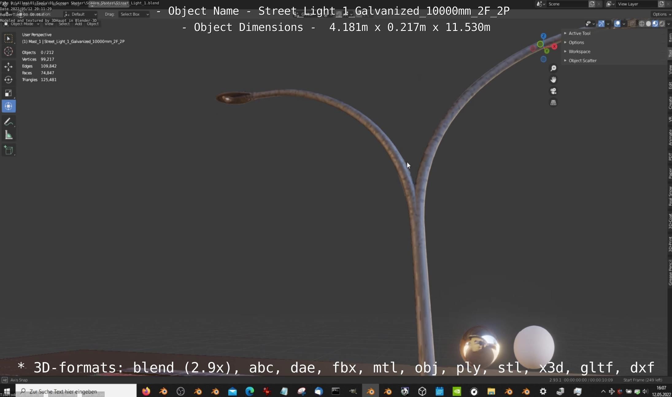 Street Light 1 Galvanized 10000mm 2F 2P Low-poly 3D model_8