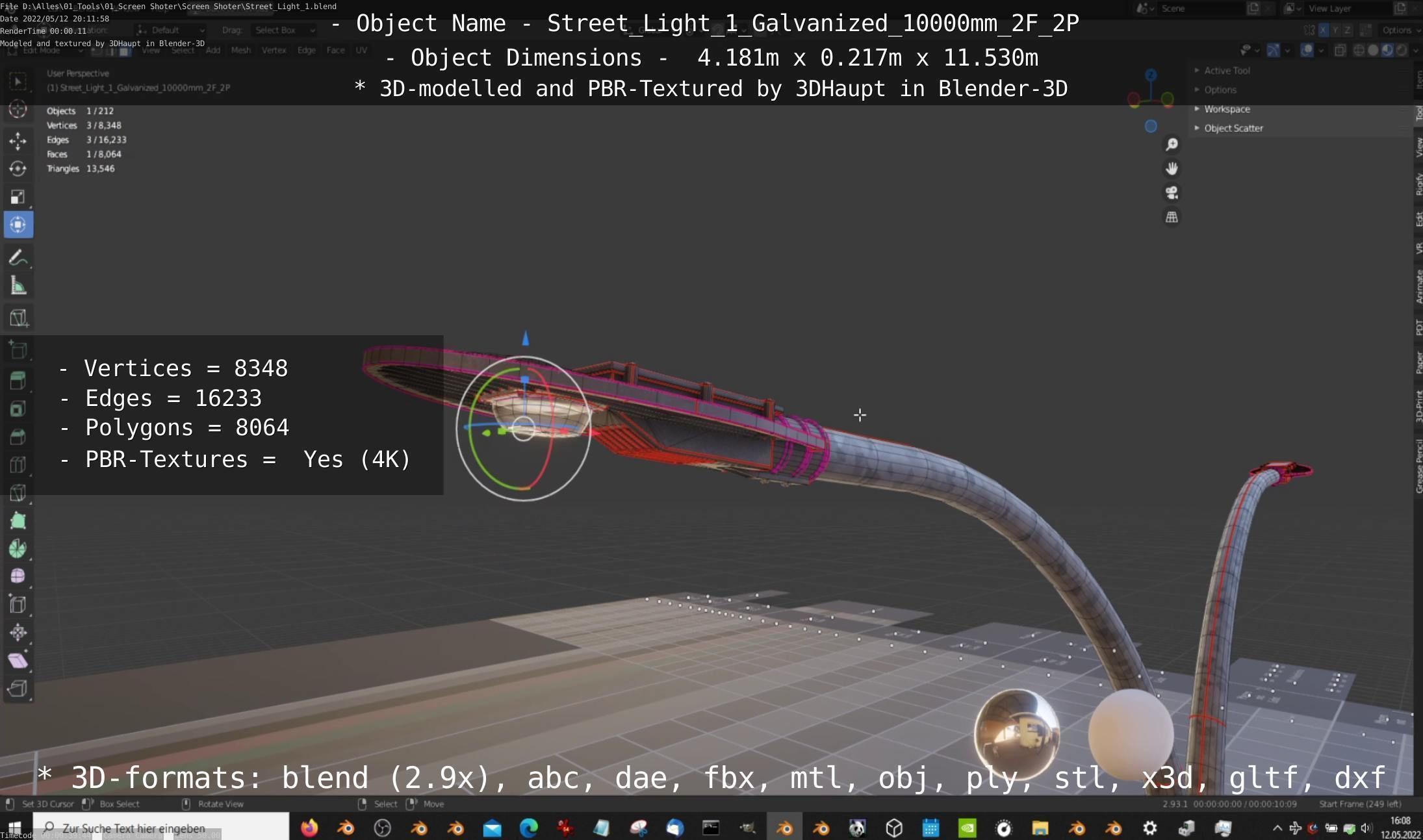 Street Light 1 Galvanized 10000mm 2F 2P Low-poly 3D model_22