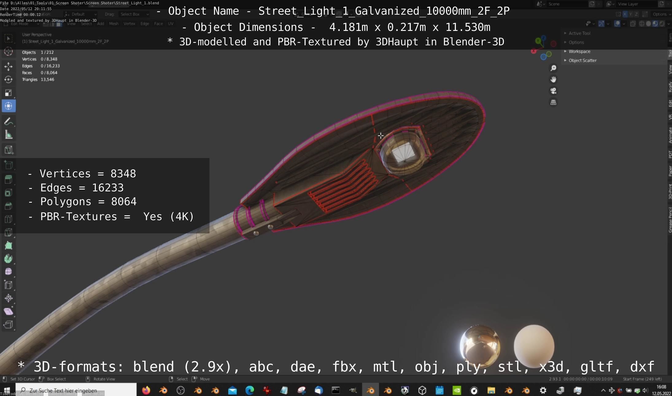 Street Light 1 Galvanized 10000mm 2F 2P Low-poly 3D model_3
