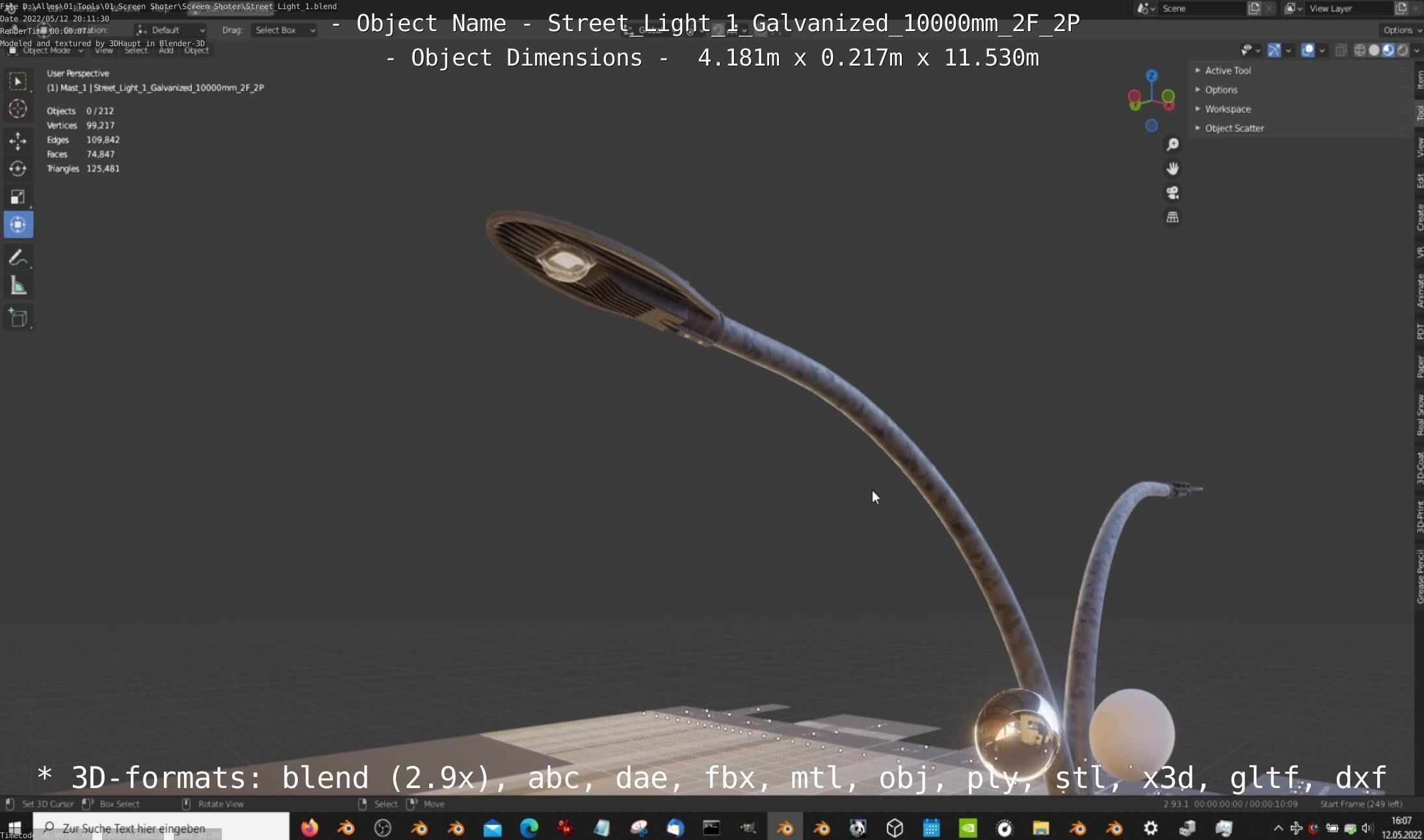 Street Light 1 Galvanized 10000mm 2F 2P Low-poly 3D model_12