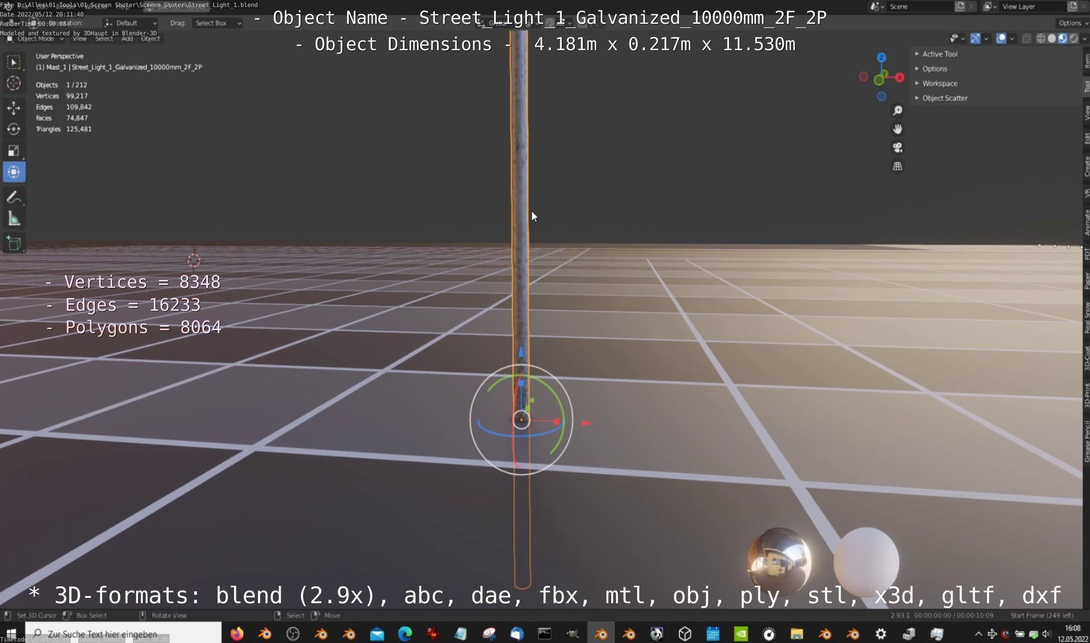 Street Light 1 Galvanized 10000mm 2F 2P Low-poly 3D model_19