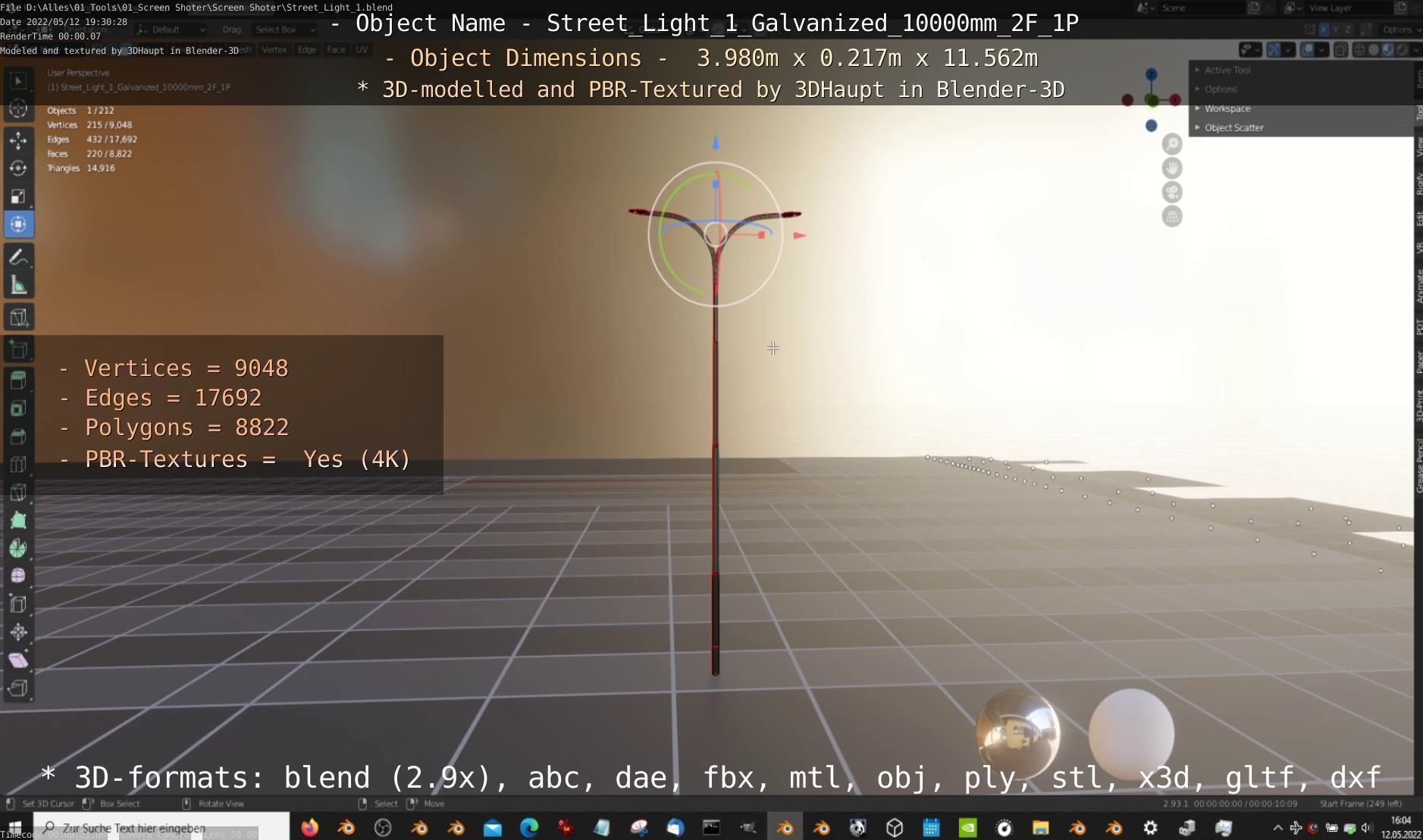 Street Light 1 Galvanized 10000mm 2F 1P Low-poly 3D model_3