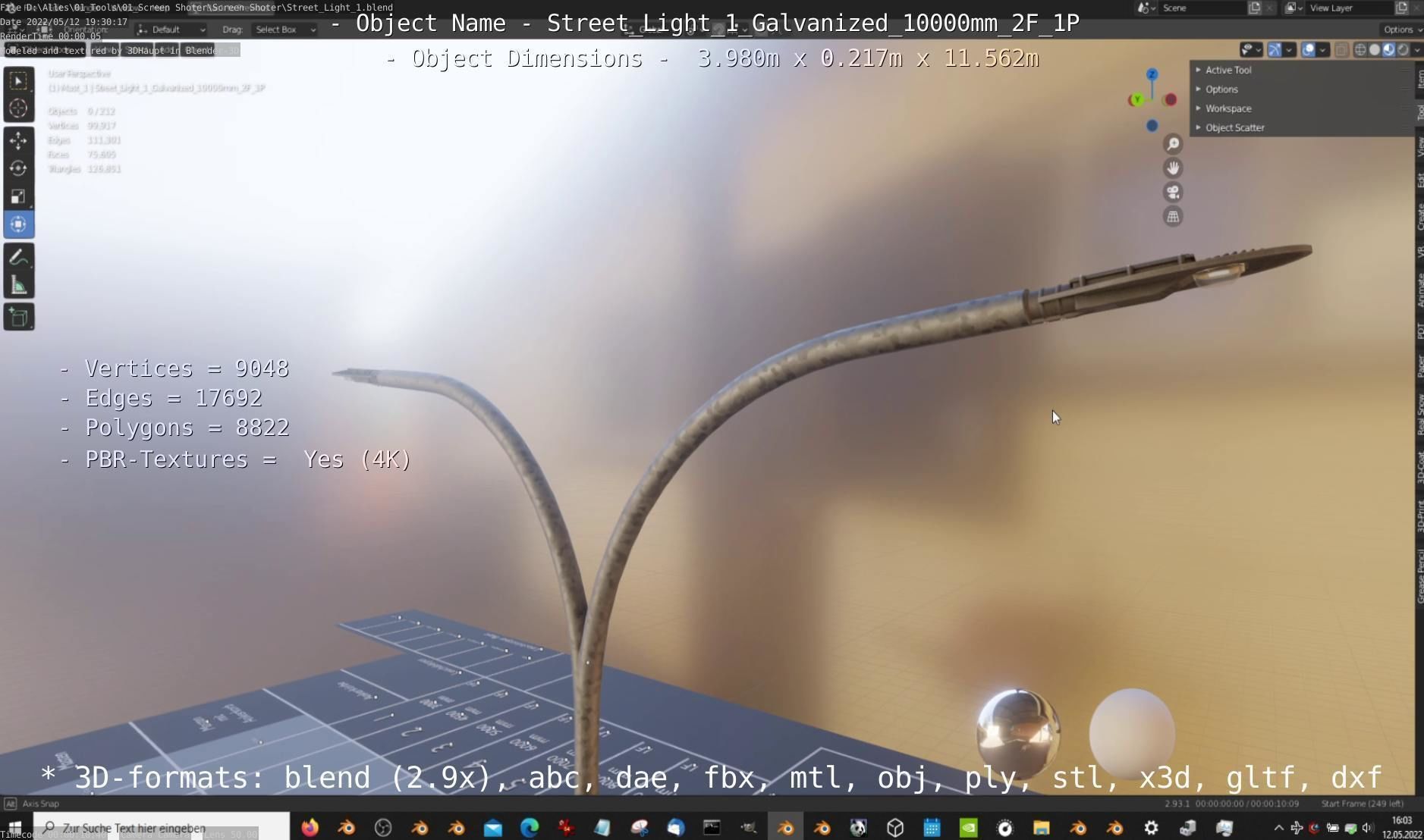 Street Light 1 Galvanized 10000mm 2F 1P Low-poly 3D model_2