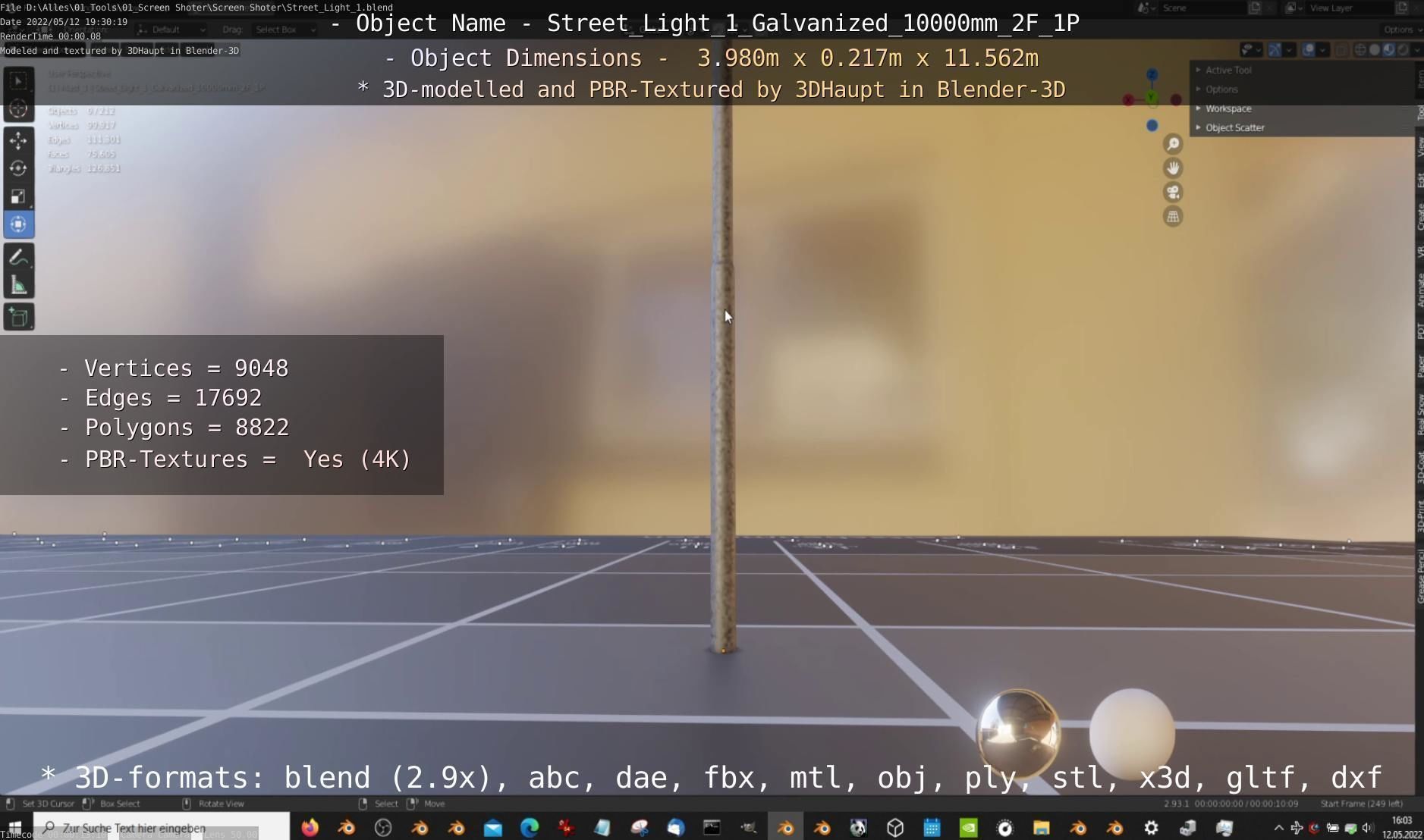 Street Light 1 Galvanized 10000mm 2F 1P Low-poly 3D model_11