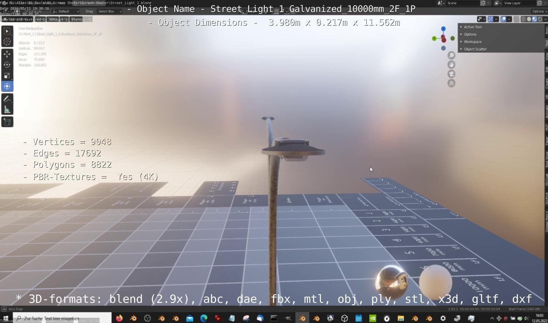 Street Light 1 Galvanized 10000mm 2F 1P Low-poly 3D model_10