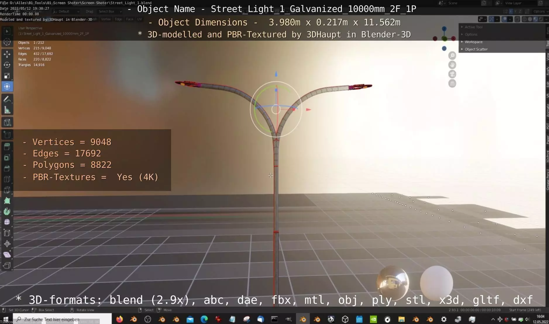 Street Light 1 Galvanized 10000mm 2F 1P Low-poly 3D model_0