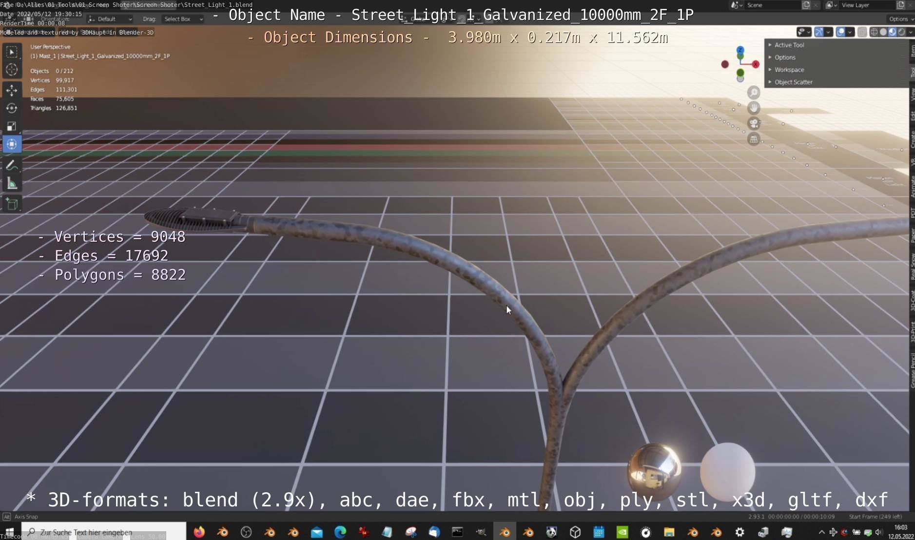 Street Light 1 Galvanized 10000mm 2F 1P Low-poly 3D model_9